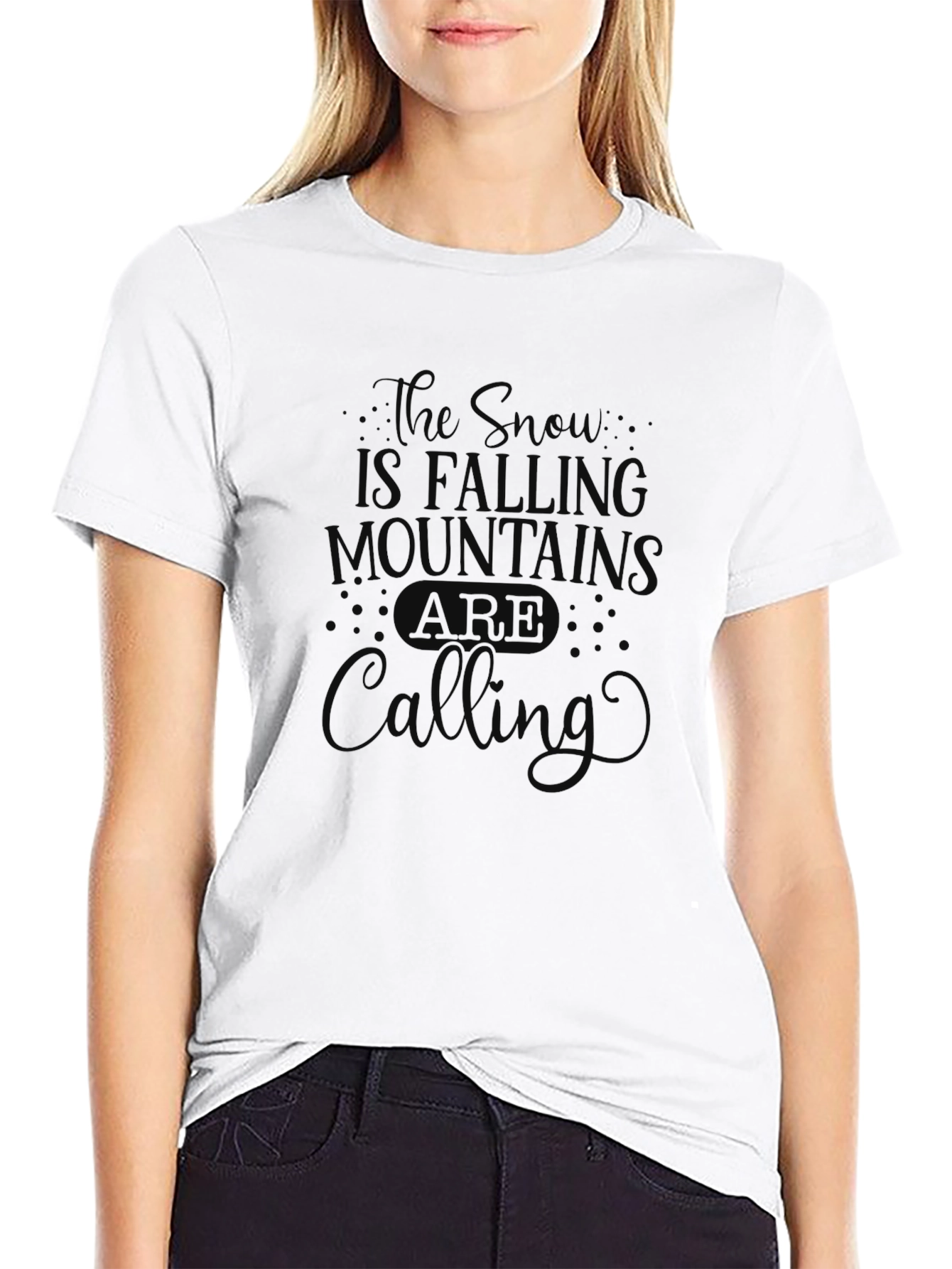 Snow Mountains Calling Black Graphic T-Shirt