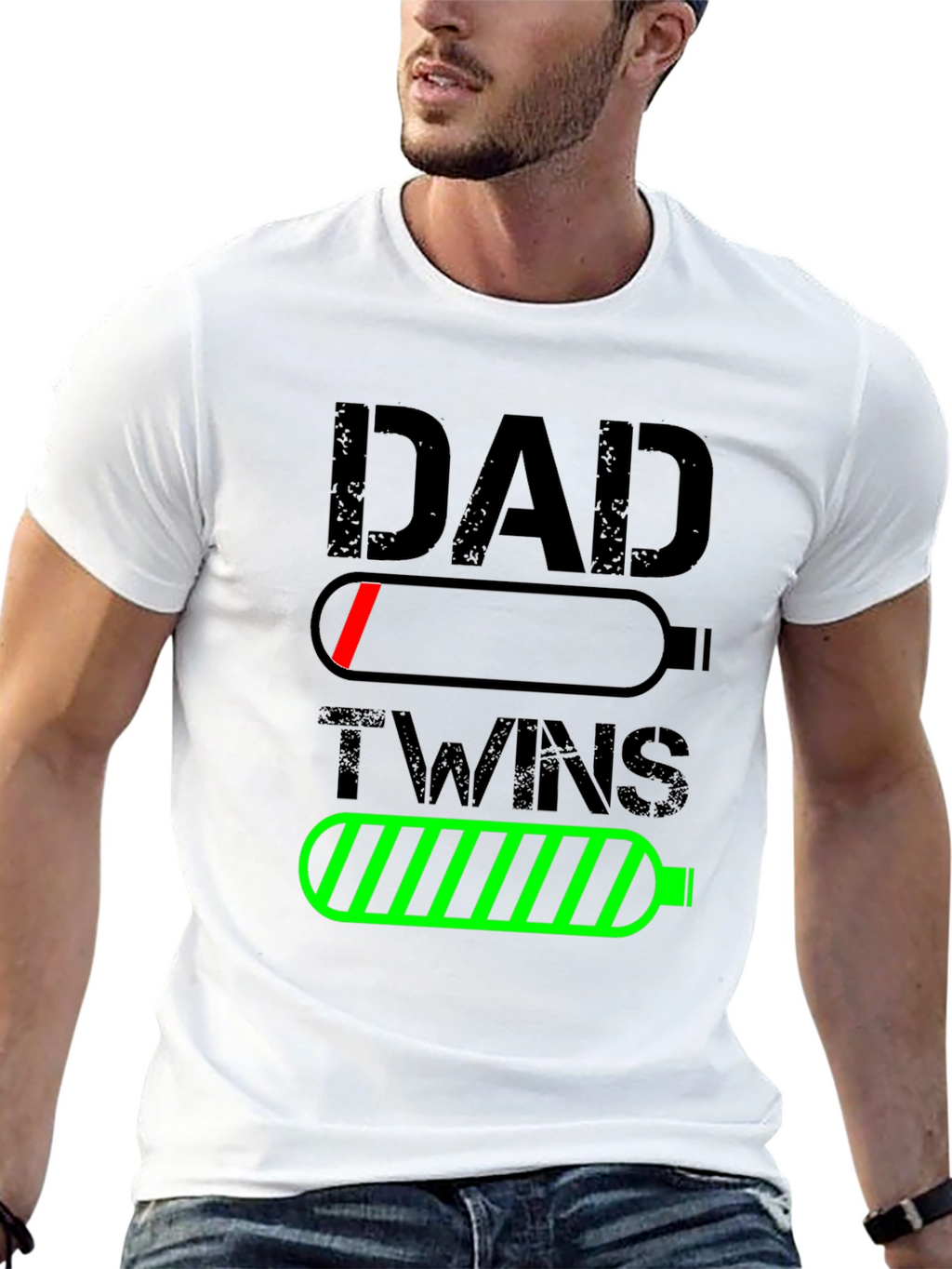 Dad of Twins Low Battery Graphic T-Shirt