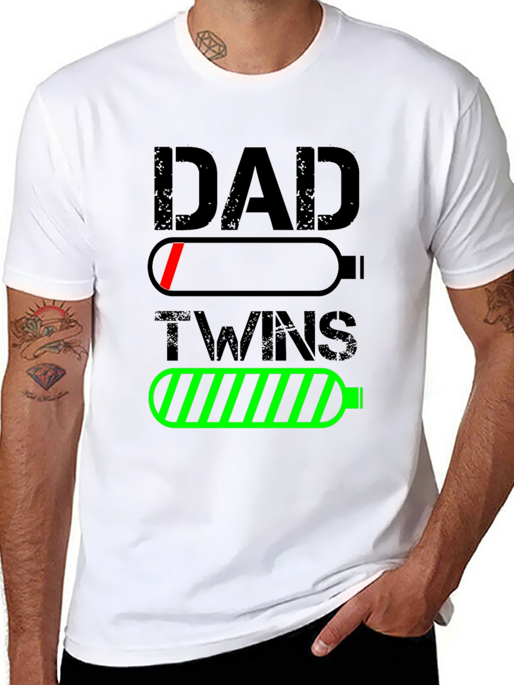 Dad of Twins Low Battery Graphic T-Shirt