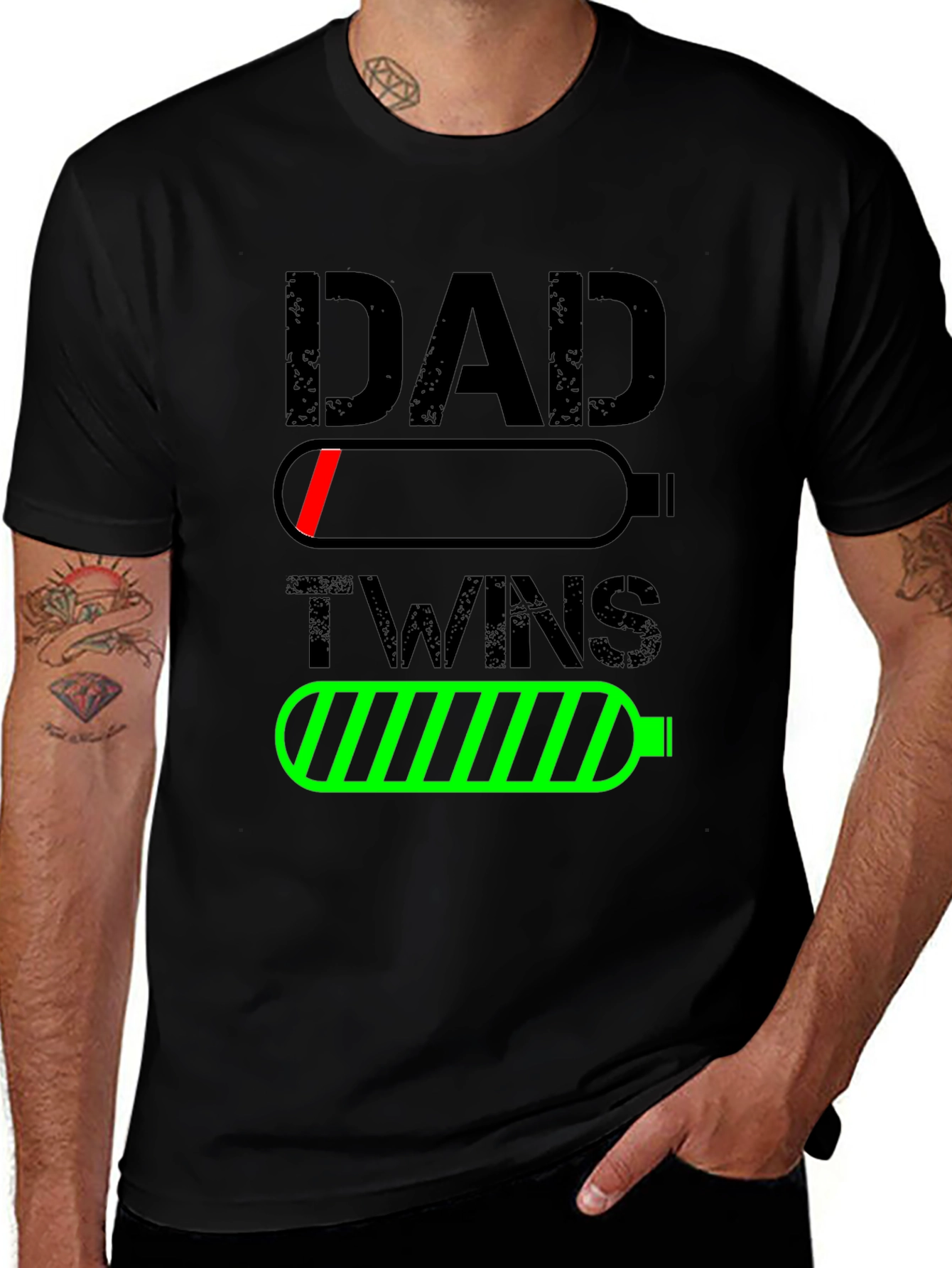 Dad of Twins Low Battery Graphic T-Shirt