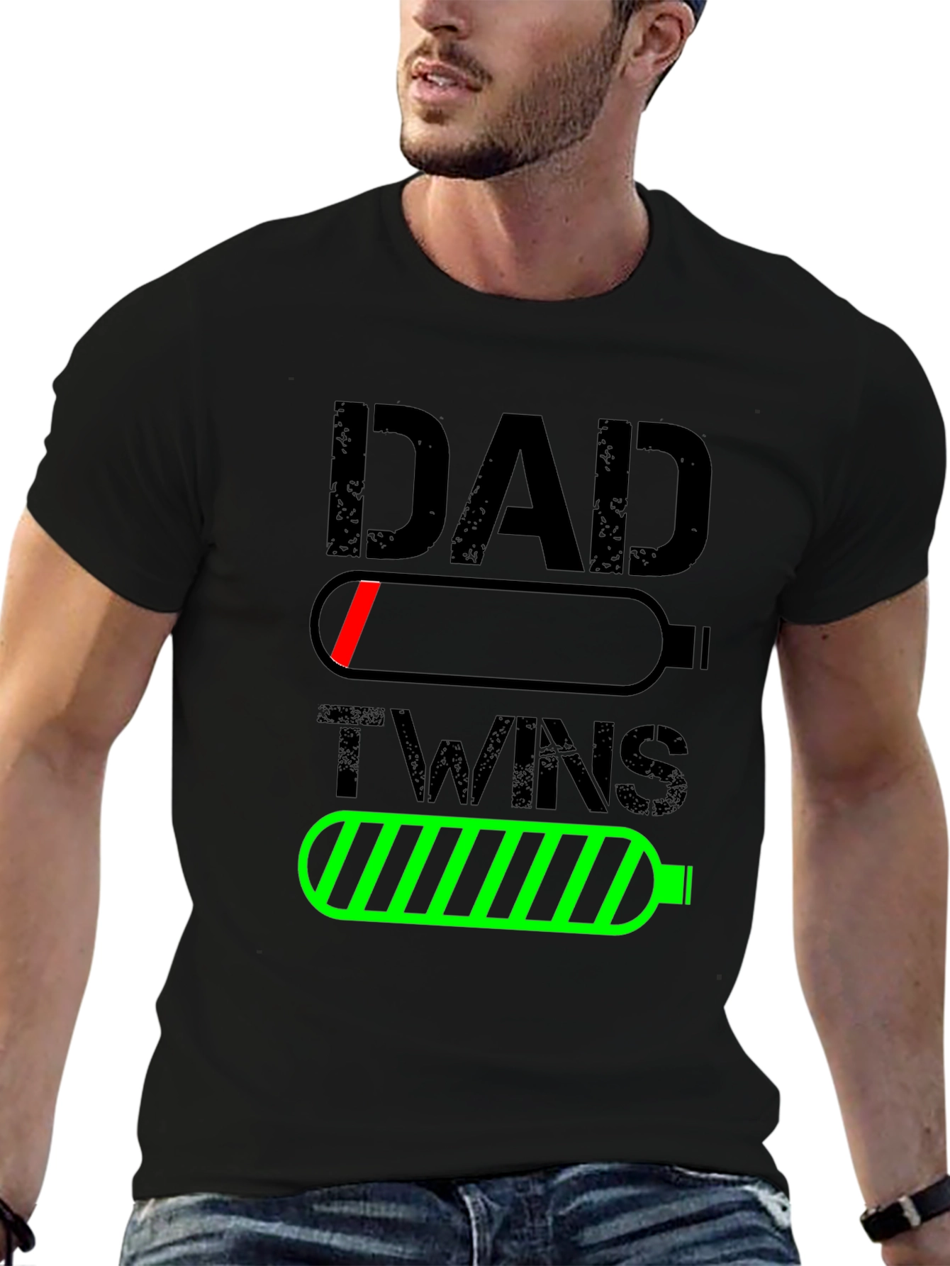Dad of Twins Low Battery Graphic T-Shirt