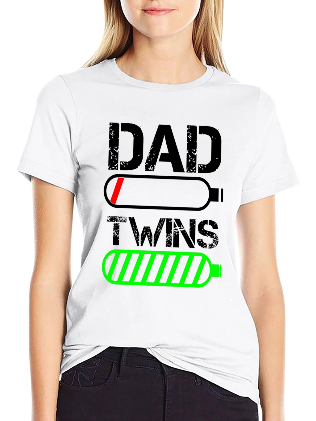 Dad of Twins Low Battery Graphic T-Shirt
