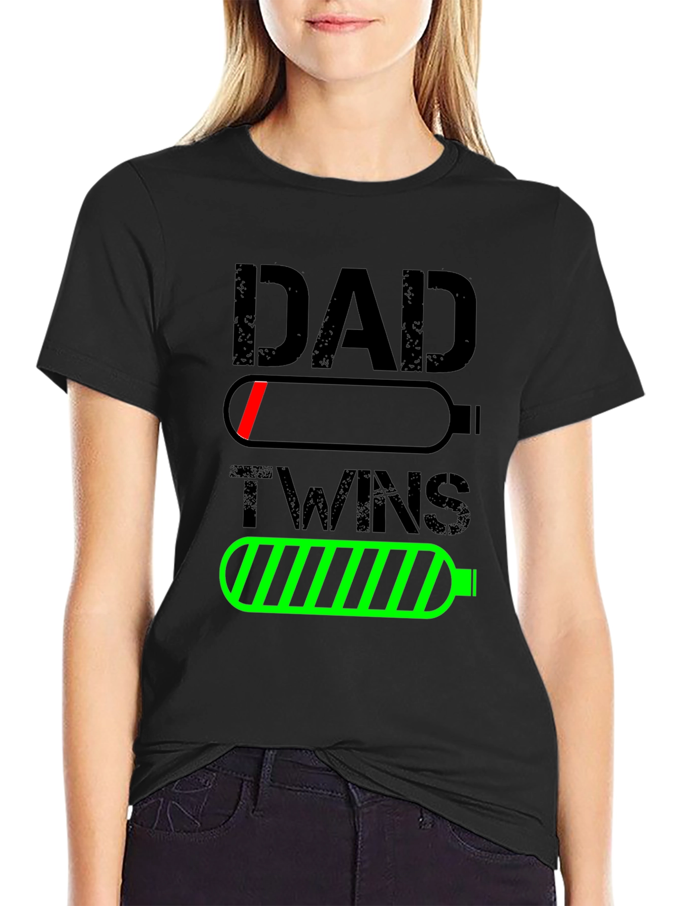 Dad of Twins Low Battery Graphic T-Shirt