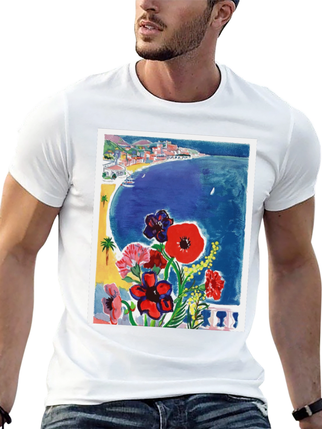 Floral Riviera T-Shirt: Artistic Coastal Design