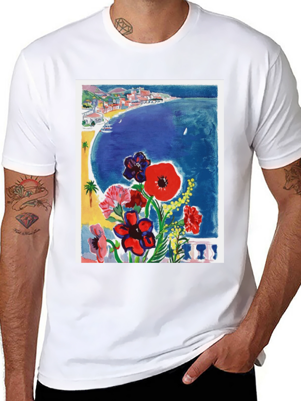 Floral Riviera T-Shirt: Artistic Coastal Design