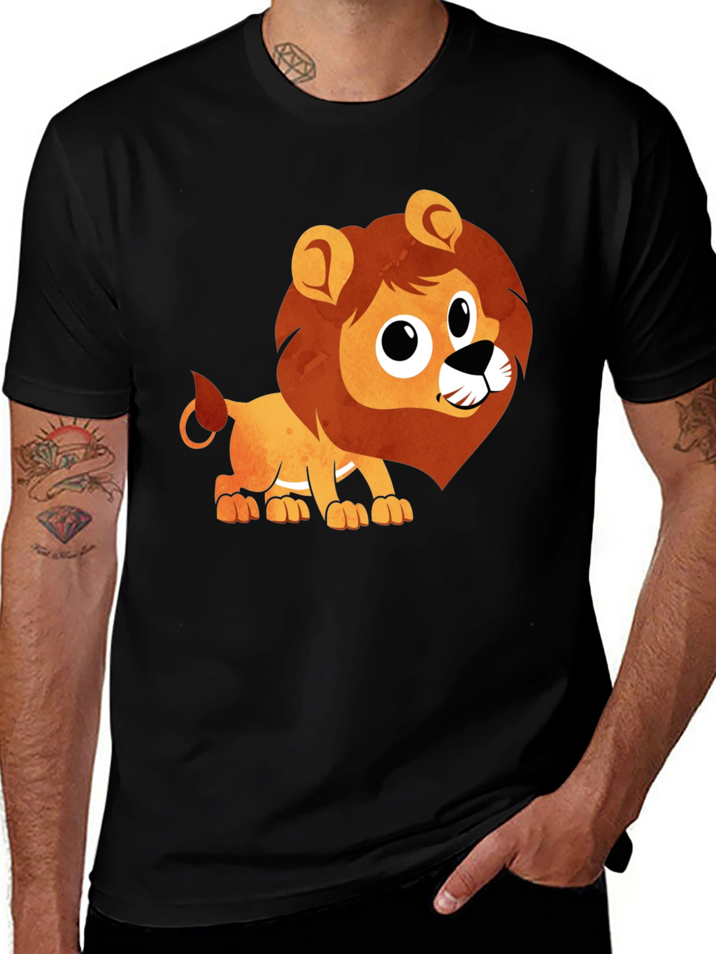 Cute Lion Graphic Black T-Shirt