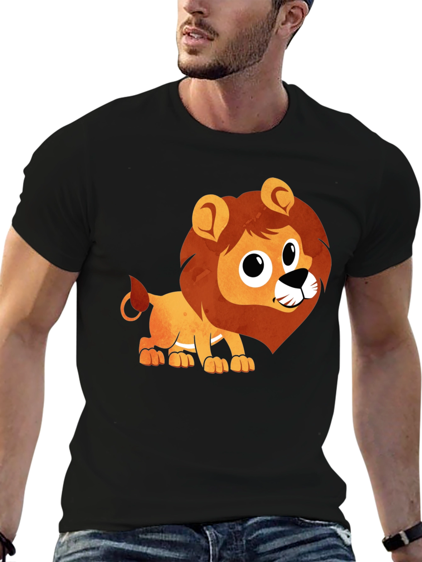 Cute Lion Graphic Black T-Shirt