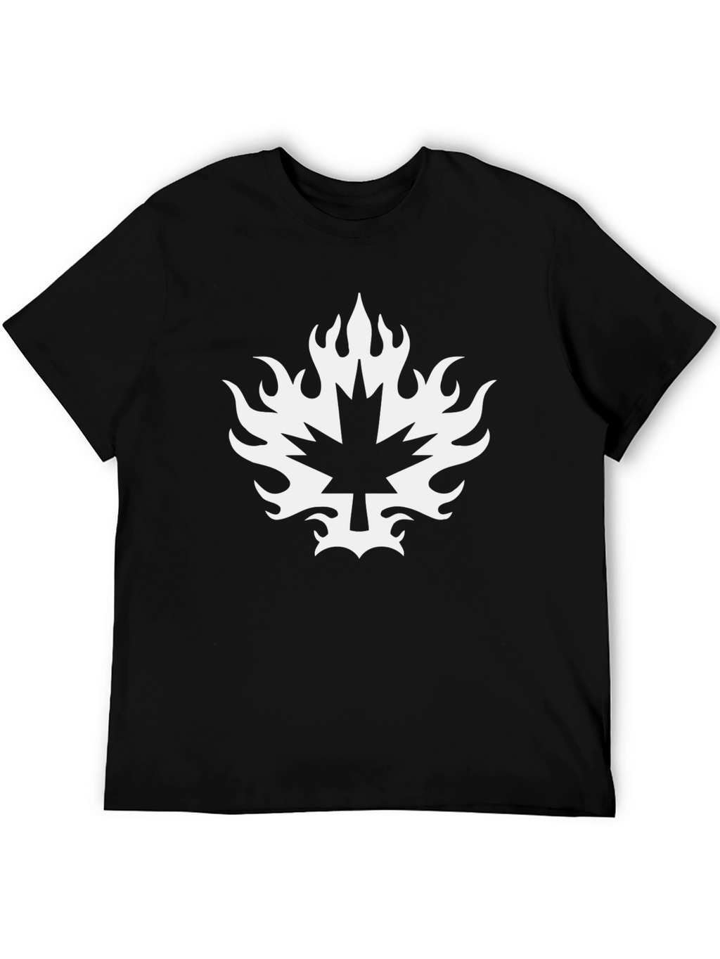 Black T-Shirt with Maple Leaf Fire Graphic