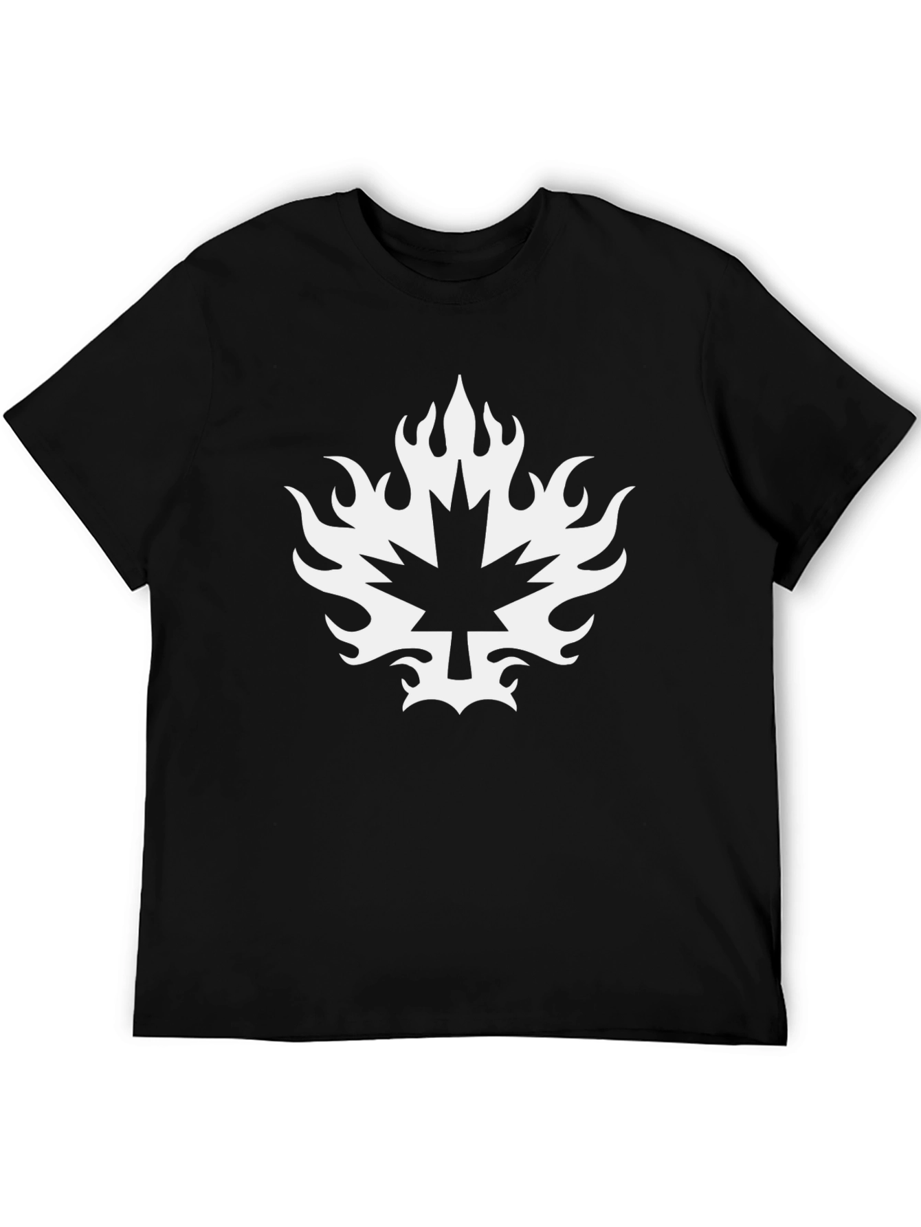 Black T-Shirt with Maple Leaf Fire Graphic