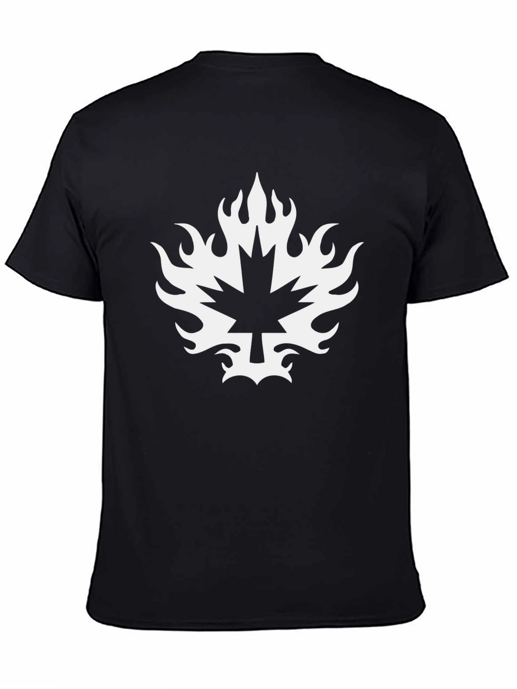 Black T-Shirt with Maple Leaf Fire Graphic