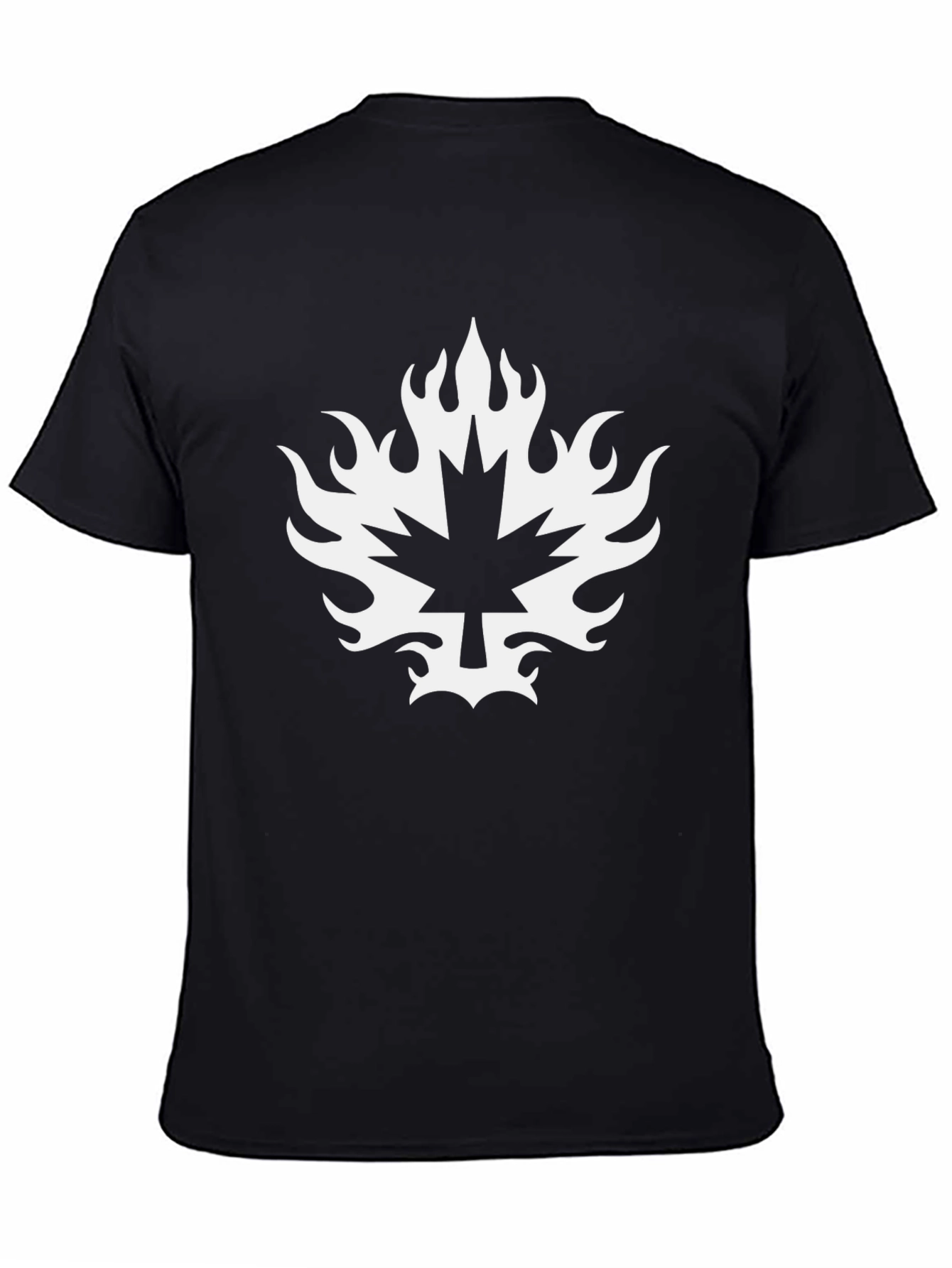 Black T-Shirt with Maple Leaf Fire Graphic