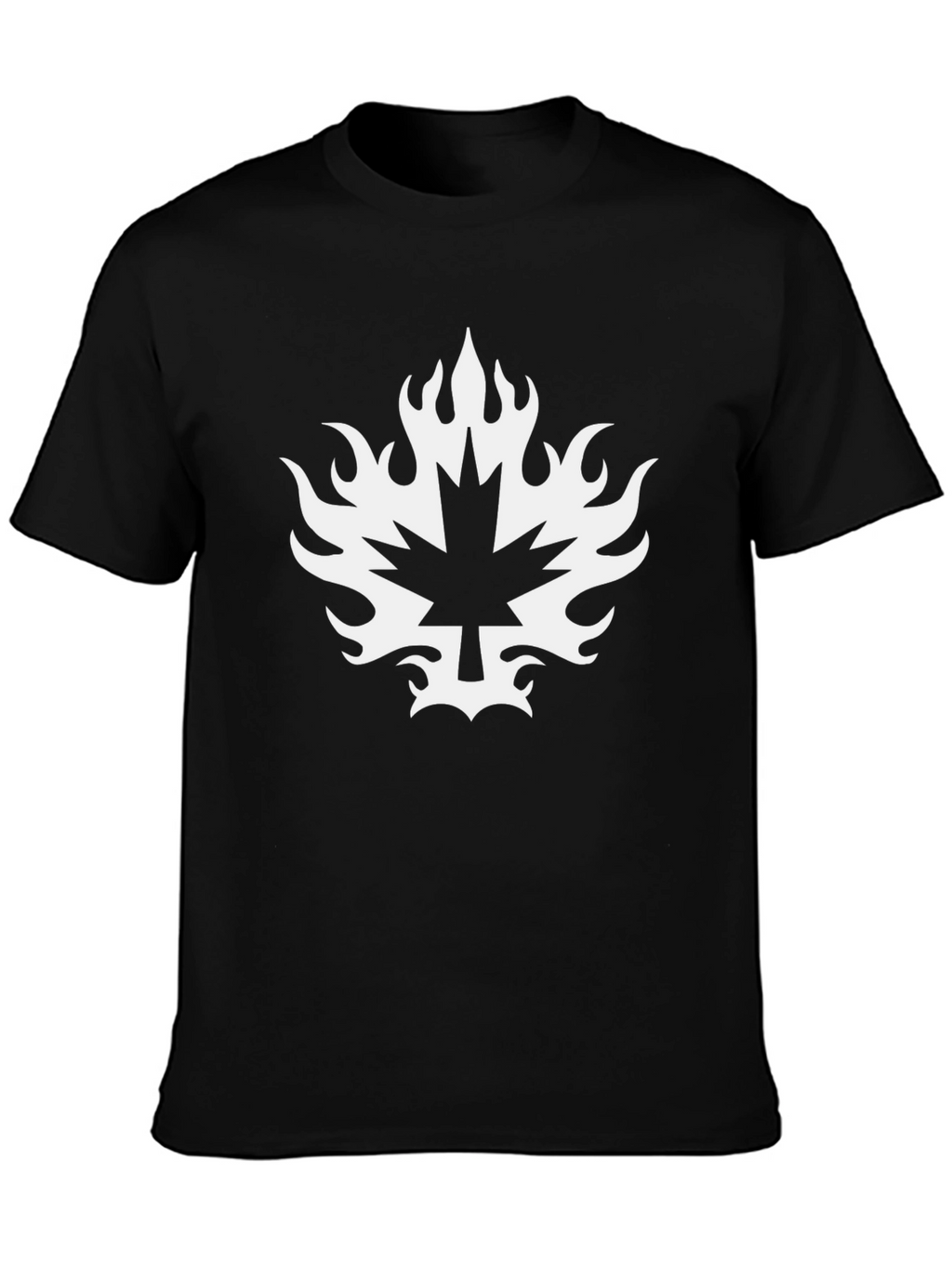 Black T-Shirt with Maple Leaf Fire Graphic