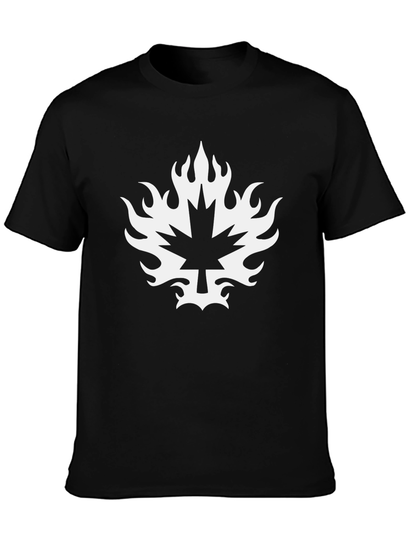 Black T-Shirt with Maple Leaf Fire Graphic