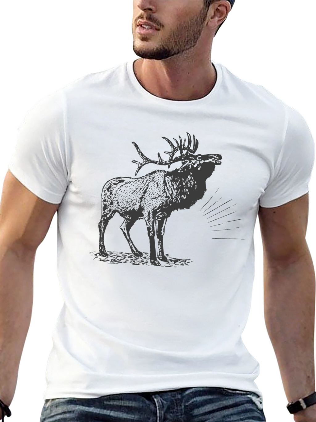 Mens Black T-Shirt with Moose Graphic