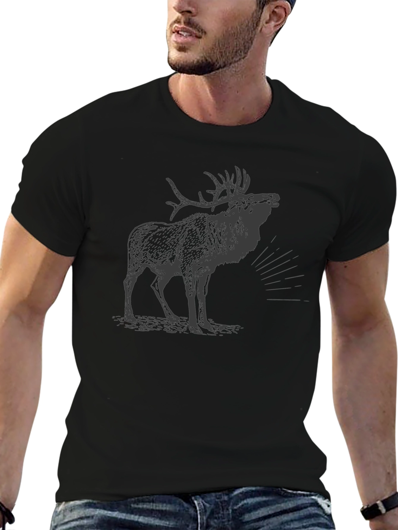 Mens Black T-Shirt with Moose Graphic