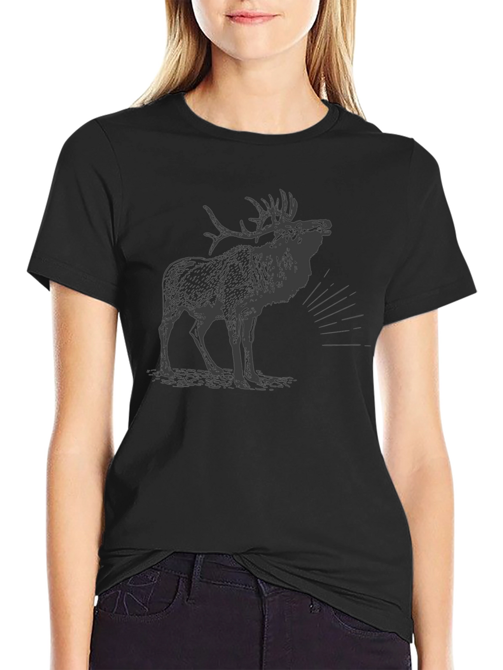 Mens Black T-Shirt with Moose Graphic