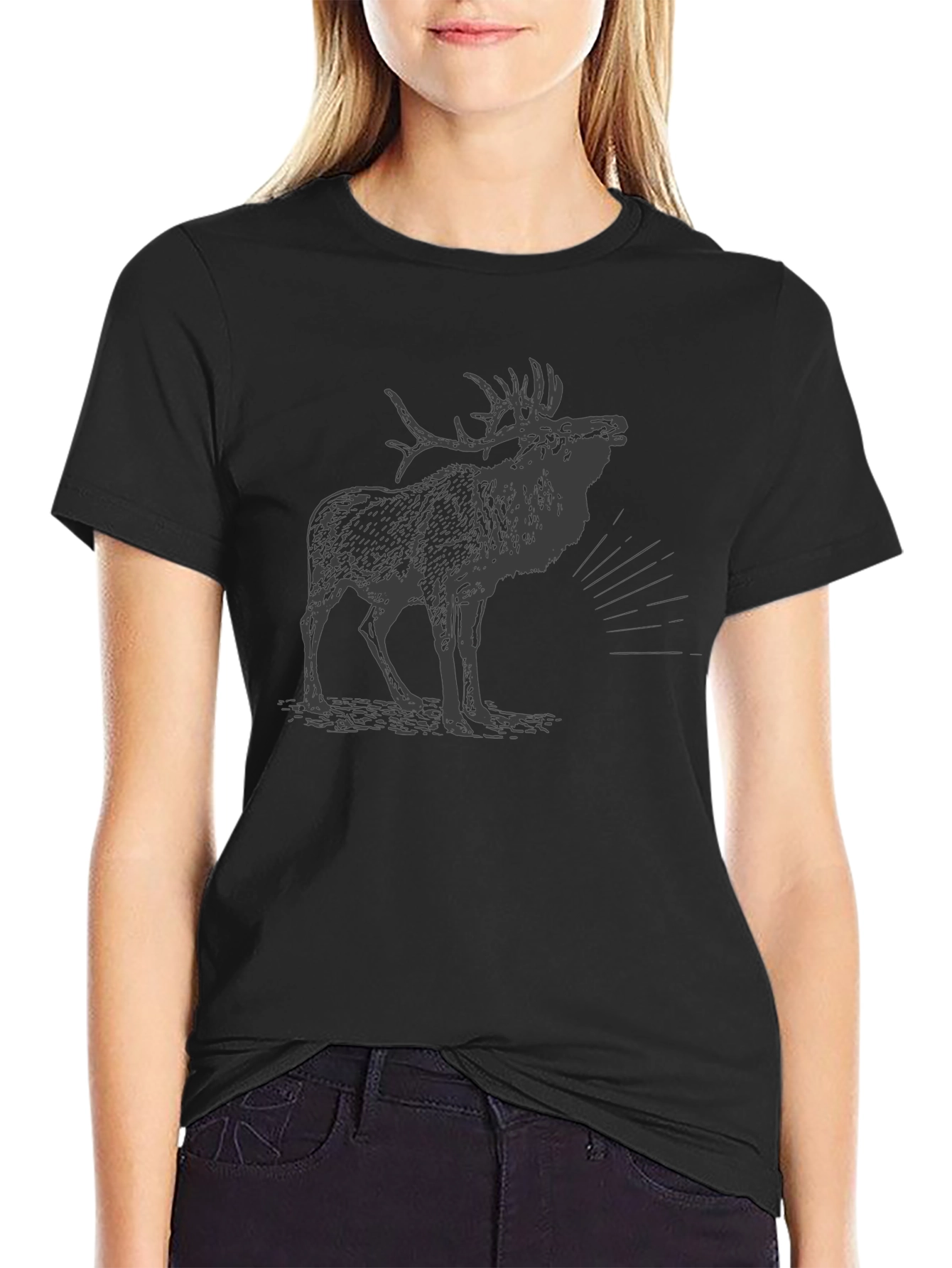 Mens Black T-Shirt with Moose Graphic