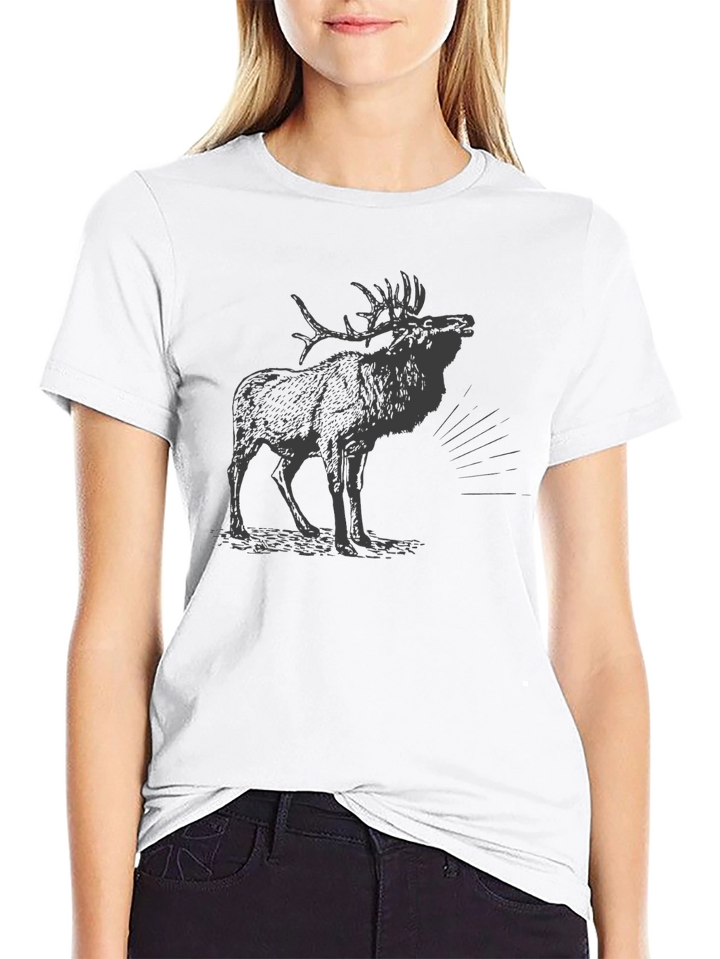 Mens Black T-Shirt with Moose Graphic