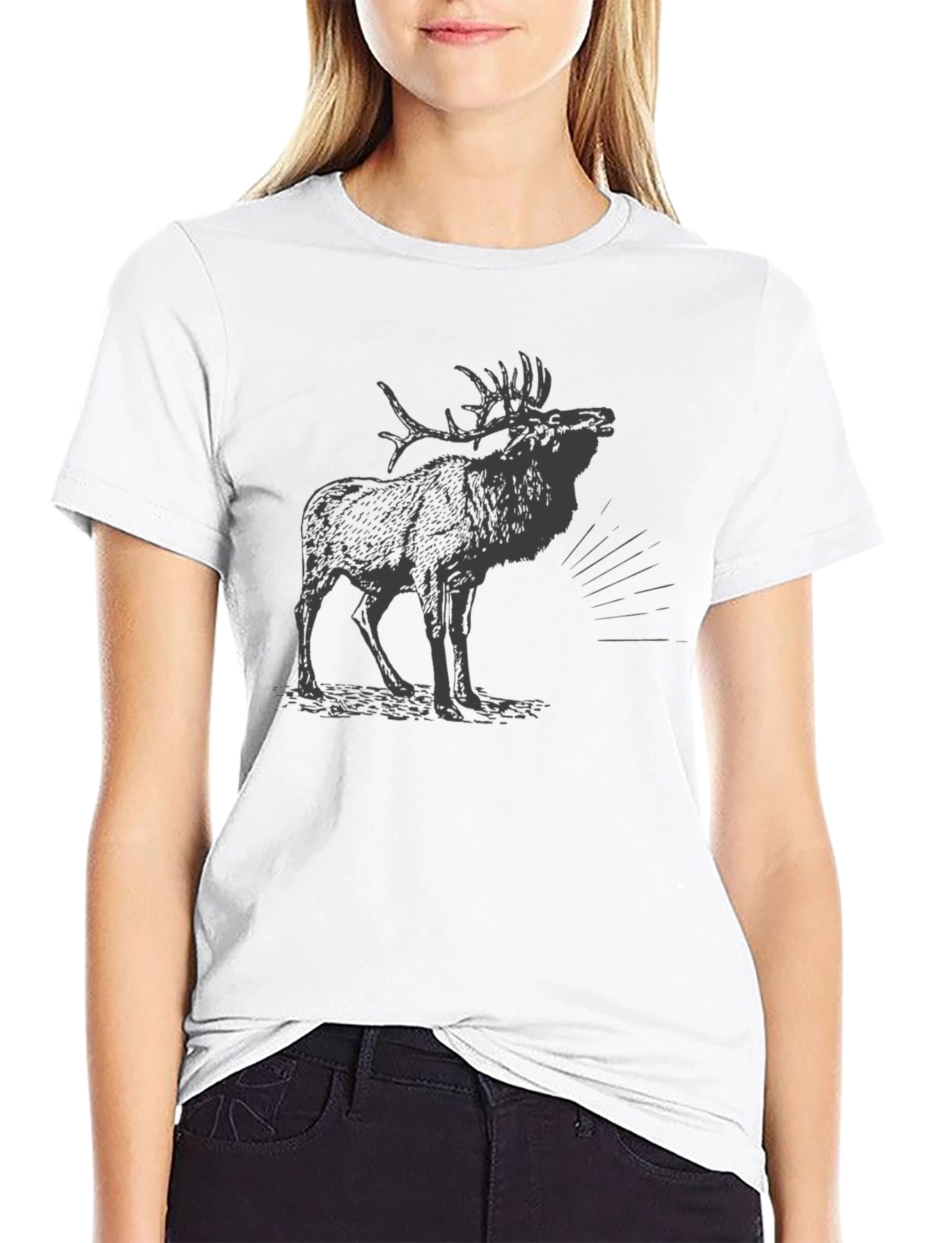 Mens Black T-Shirt with Moose Graphic