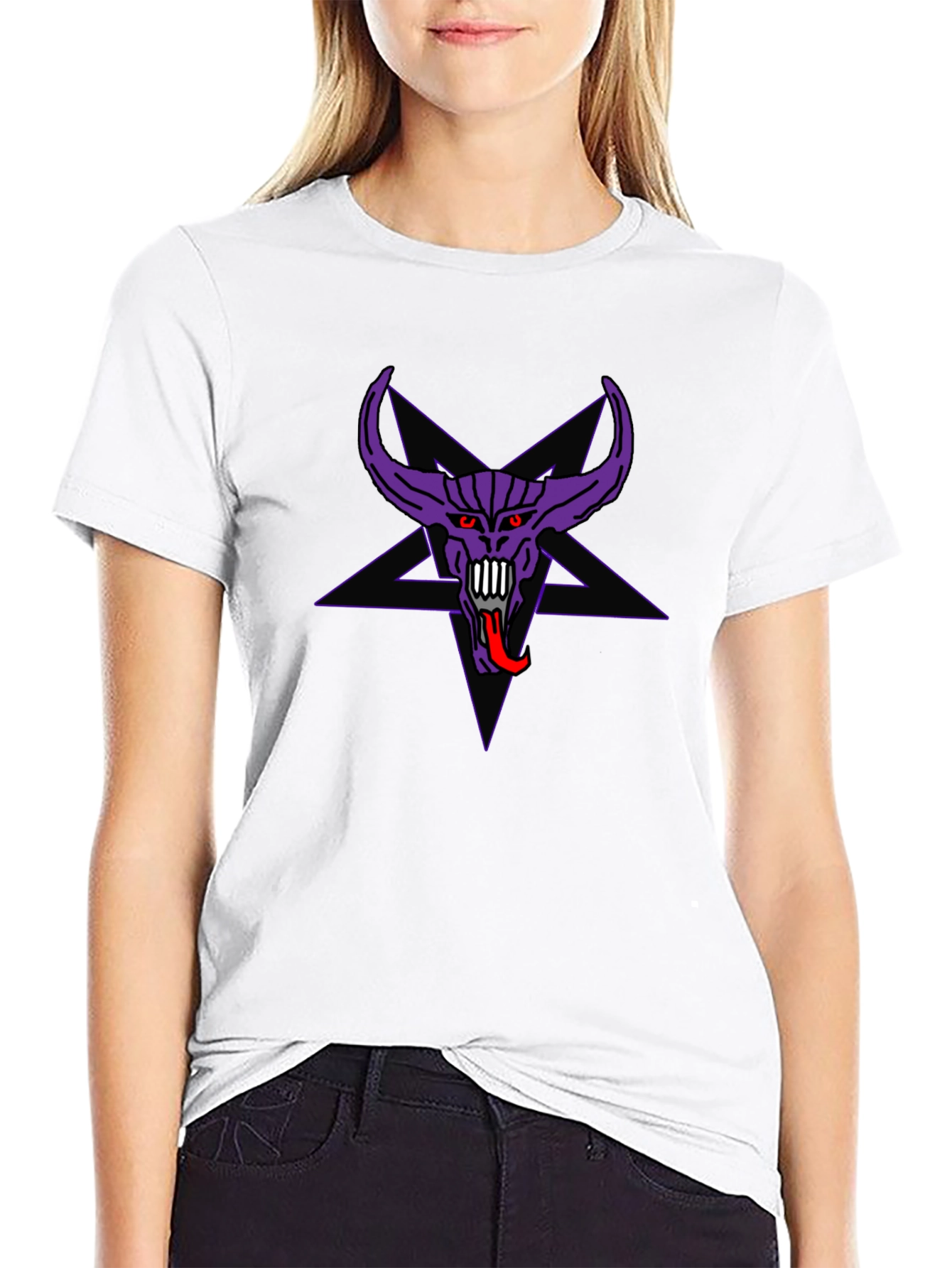 Purple Demon Star Graphic Black T-Shirt