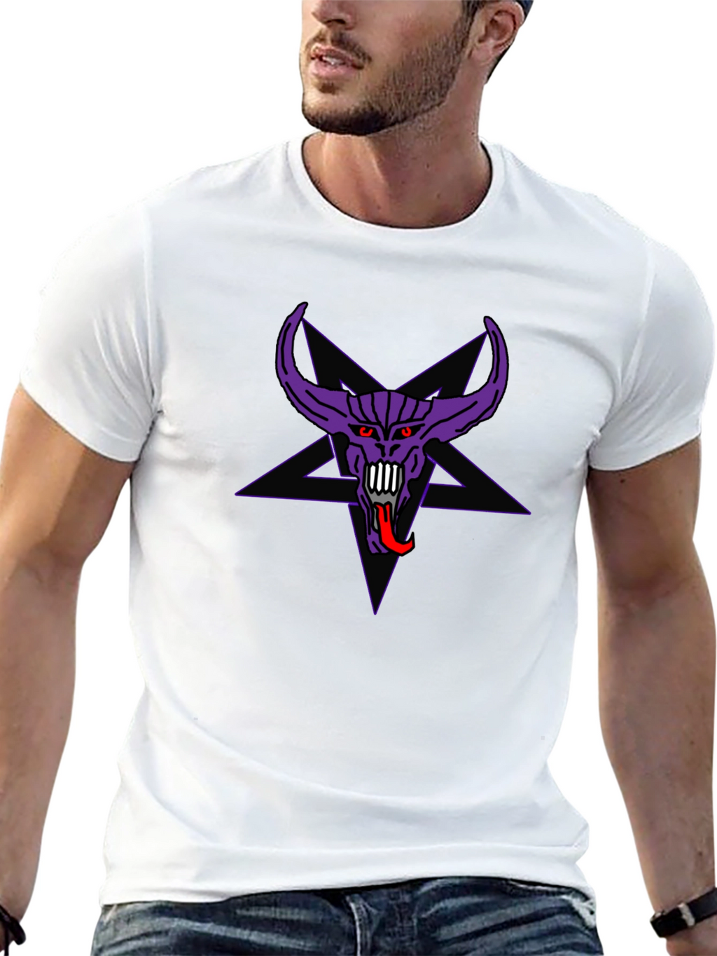Purple Demon Star Graphic Black T-Shirt