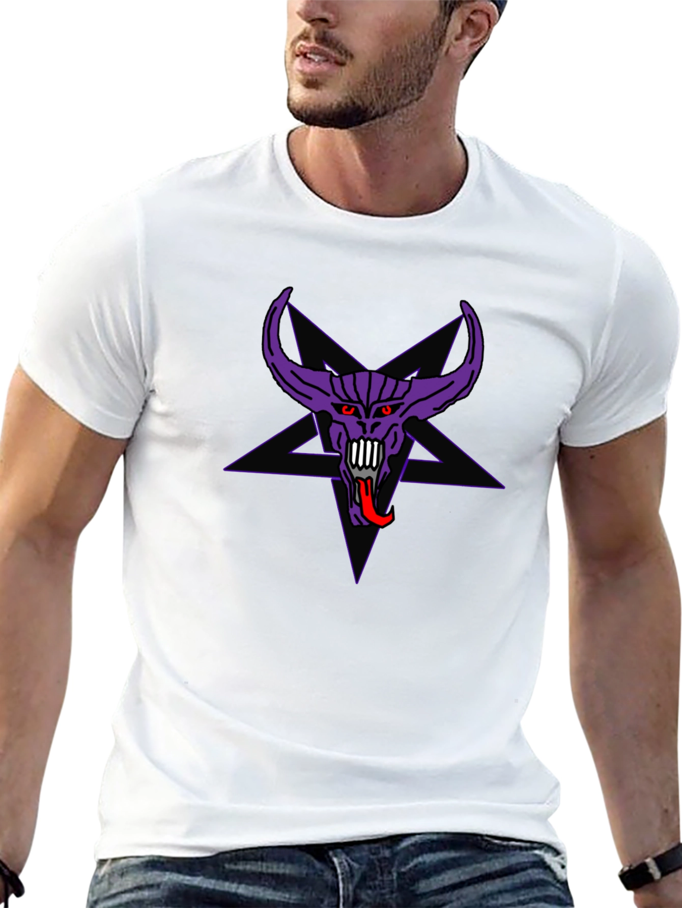 Purple Demon Star Graphic Black T-Shirt