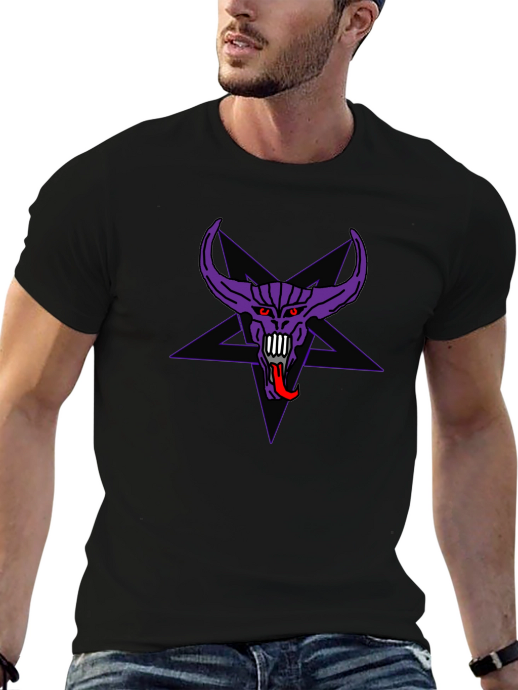 Purple Demon Star Graphic Black T-Shirt