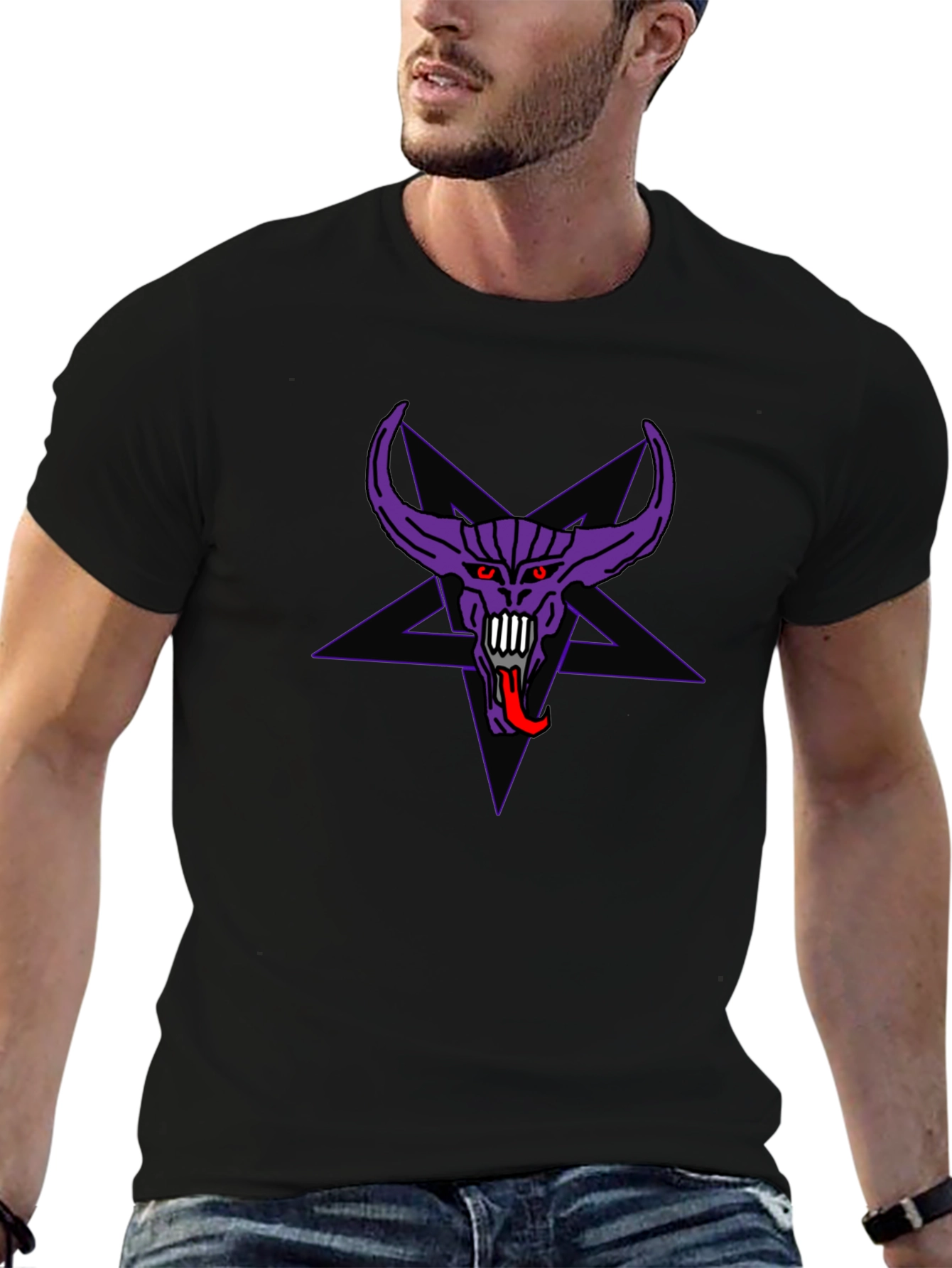 Purple Demon Star Graphic Black T-Shirt