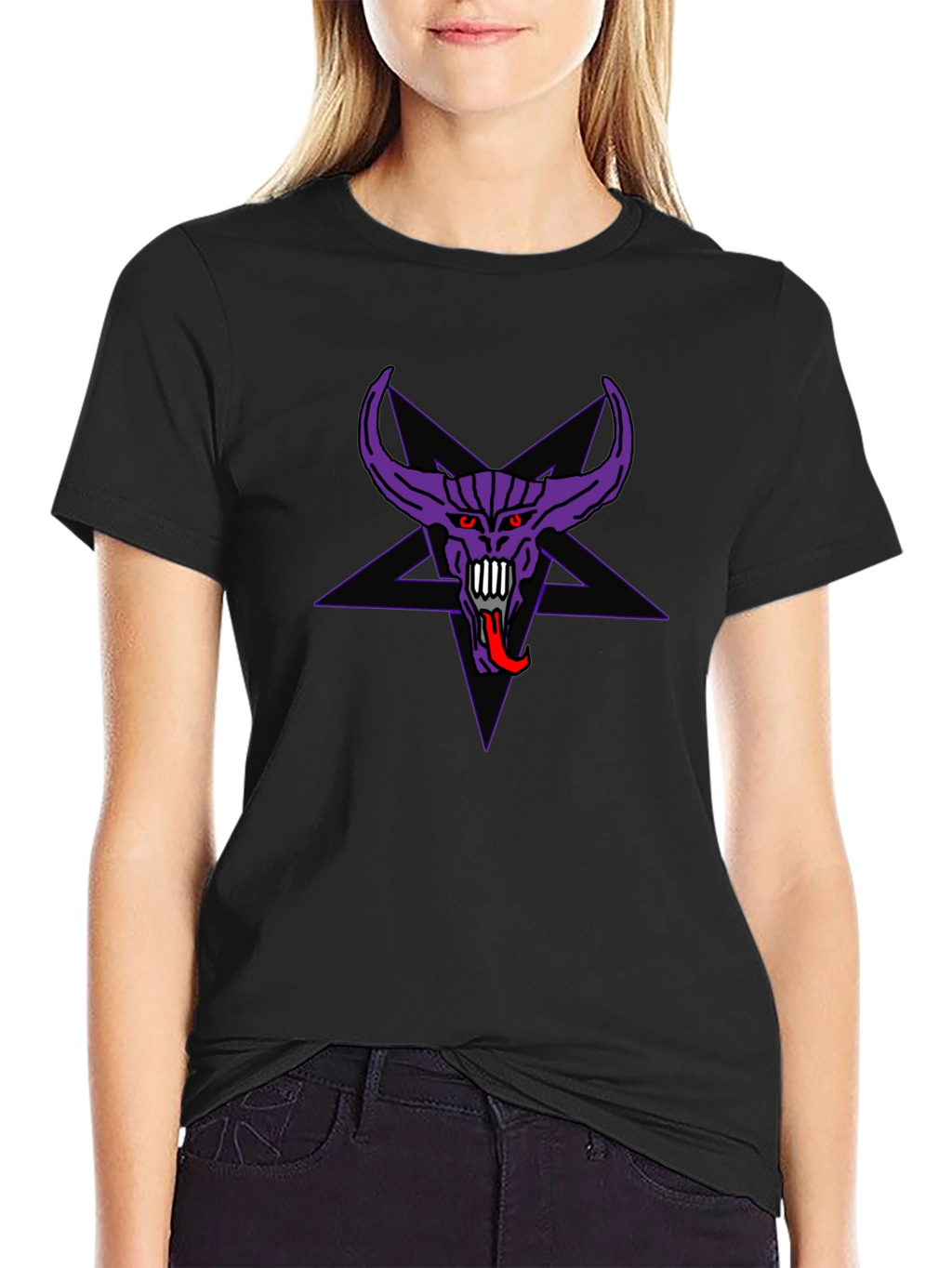 Purple Demon Star Graphic Black T-Shirt