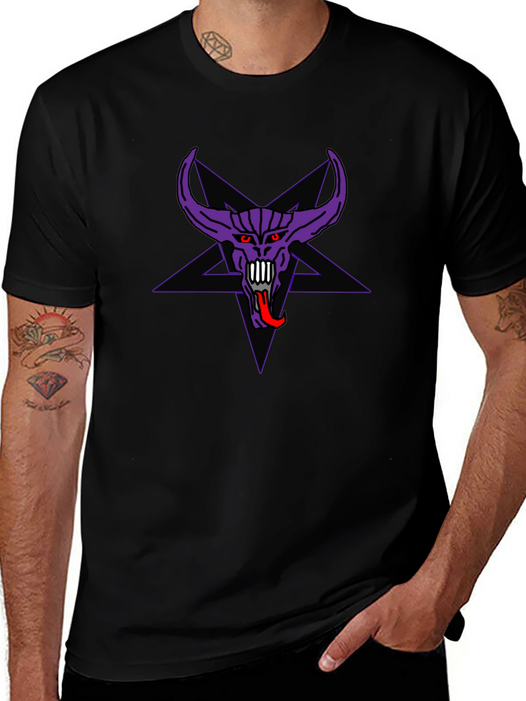 Purple Demon Star Graphic Black T-Shirt