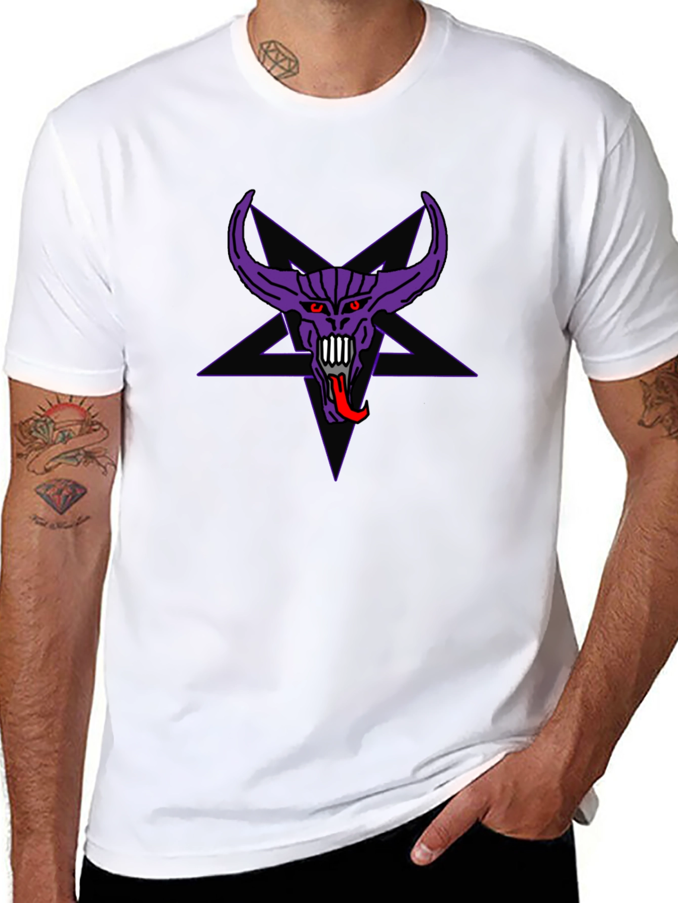 Purple Demon Star Graphic Black T-Shirt
