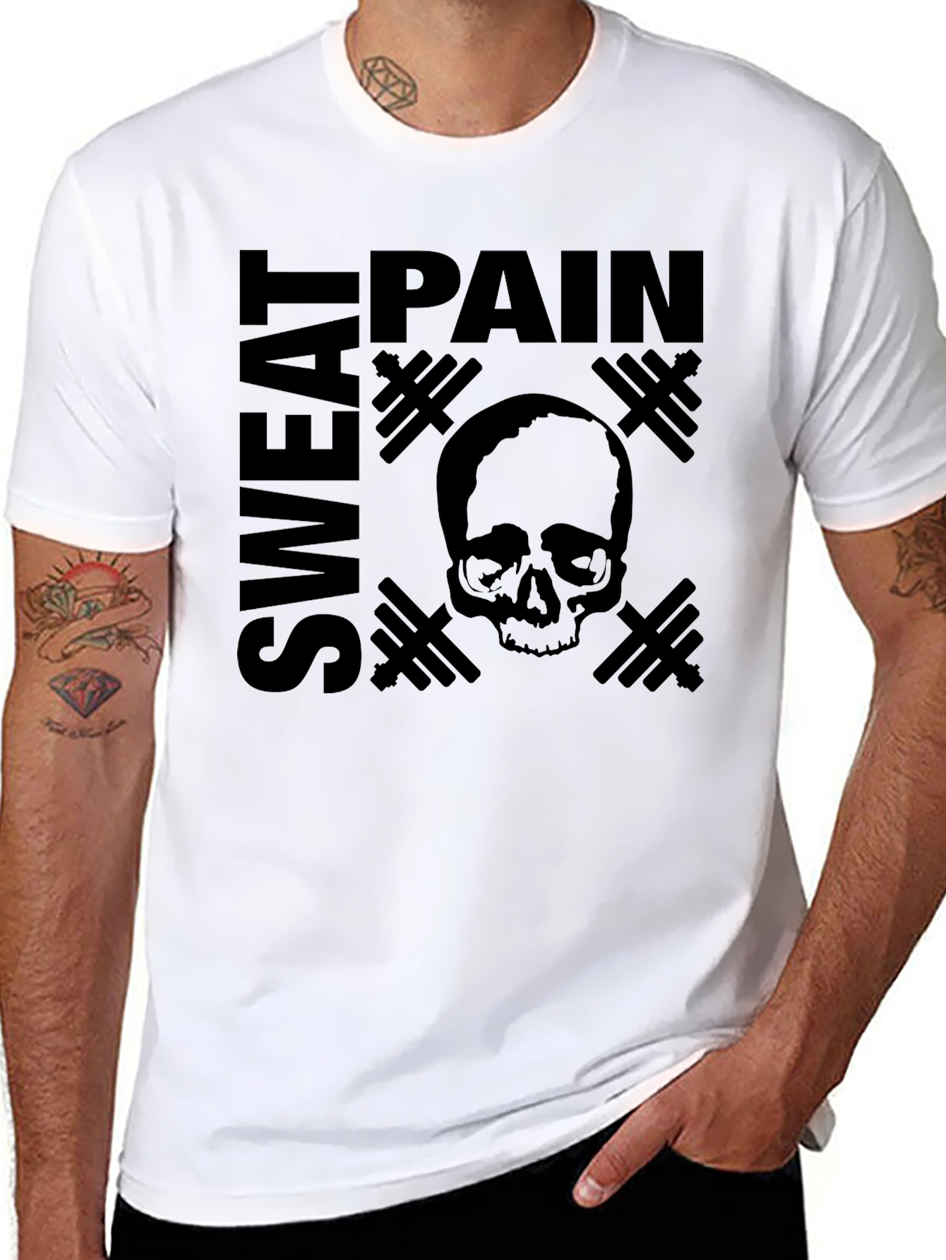 Pain Sweat Skull Graphic T-Shirt - Gym Motivation