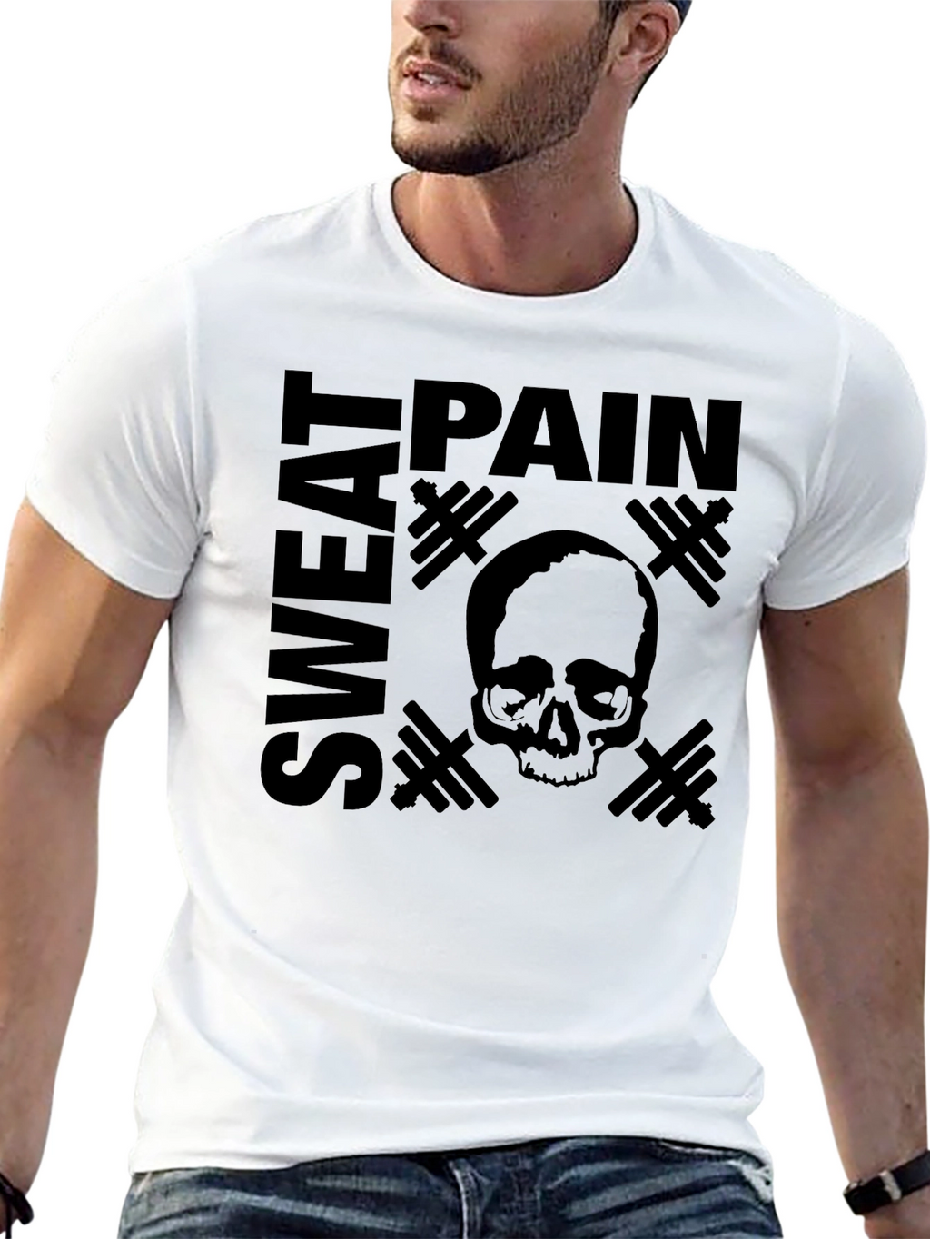 Pain Sweat Skull Graphic T-Shirt - Gym Motivation