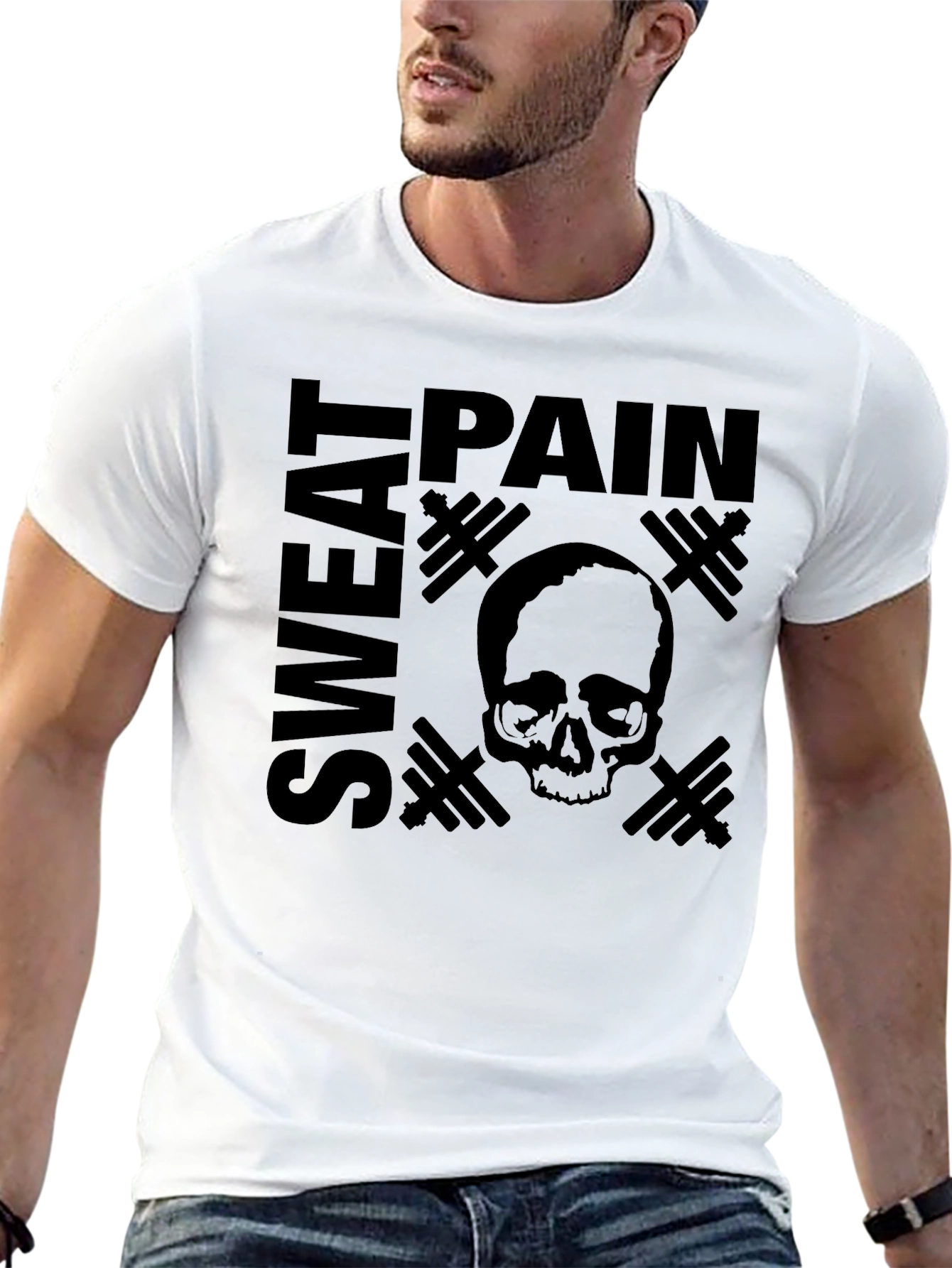 Pain Sweat Skull Graphic T-Shirt - Gym Motivation