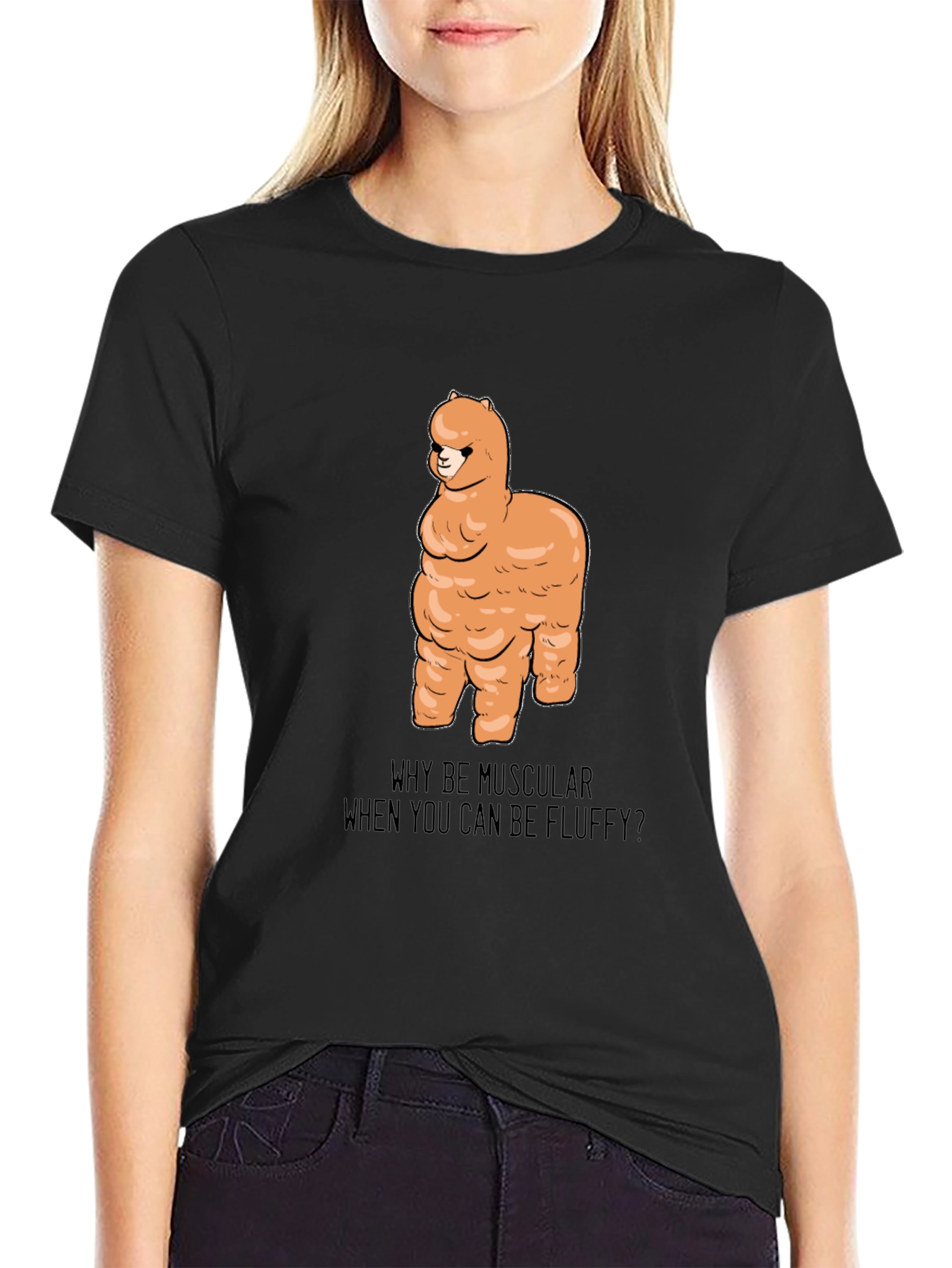 Fluffy Llama Graphic Tee - Black Unisex T-Shirt