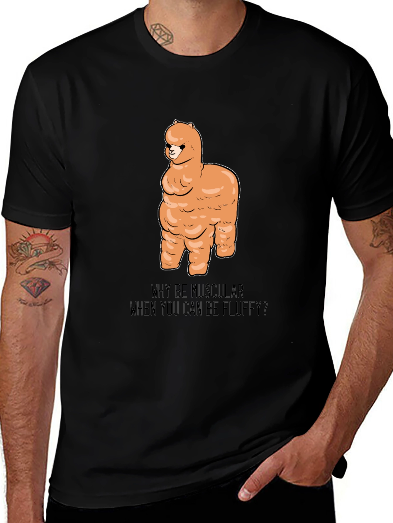 Fluffy Llama Graphic Tee - Black Unisex T-Shirt