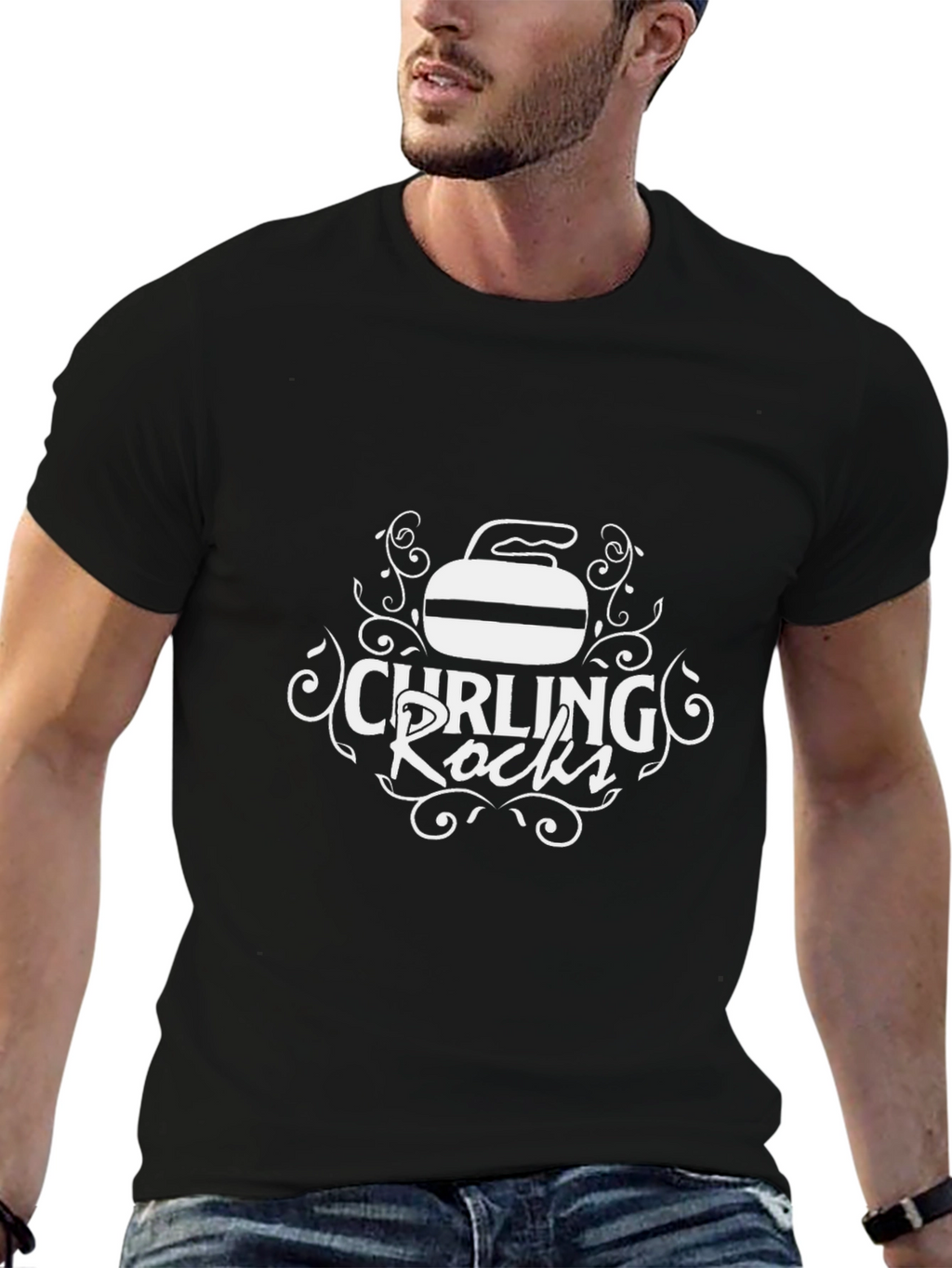 Curling Rocks Black Graphic T-Shirt