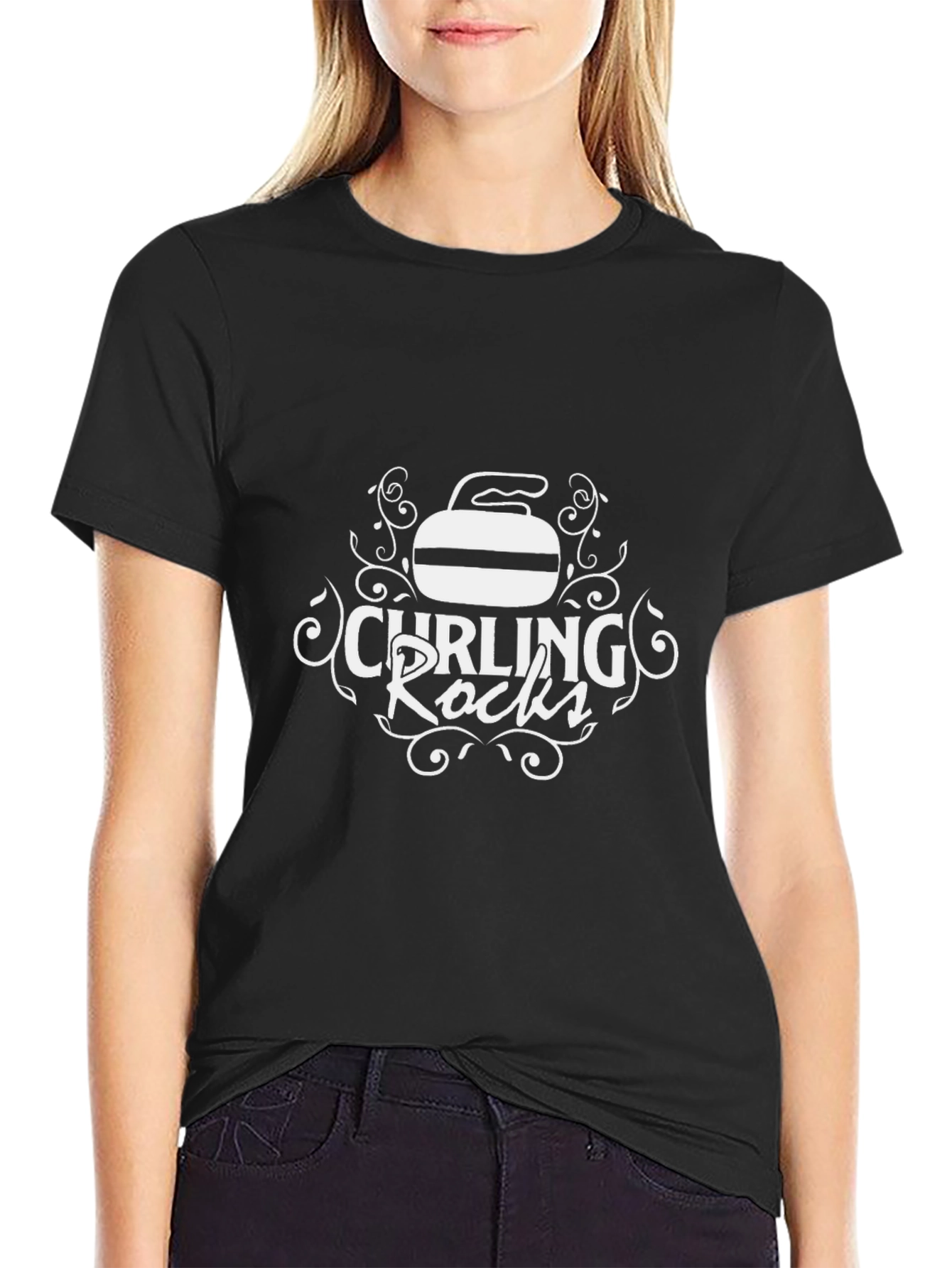 Curling Rocks Black Graphic T-Shirt