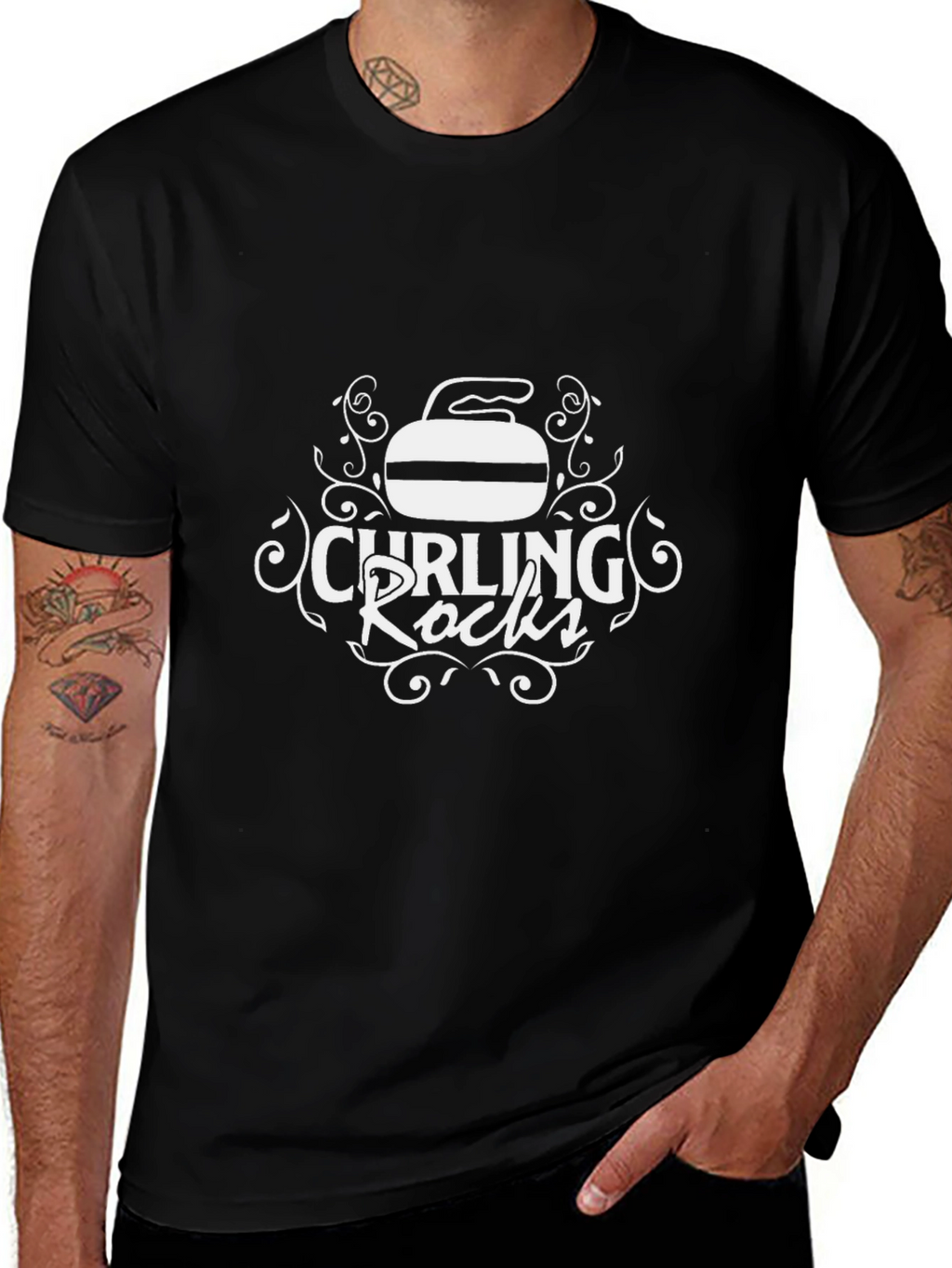 Curling Rocks Black Graphic T-Shirt