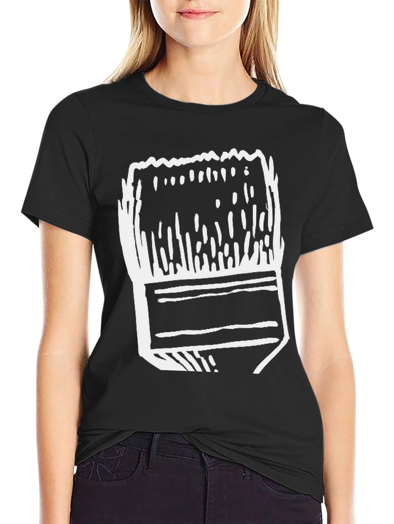 Abstract Paintbrush Graphic Tee - Black Cotton T-Shirt