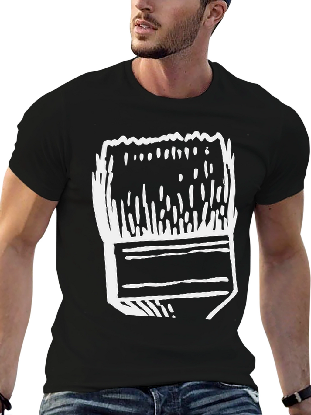 Abstract Paintbrush Graphic Tee - Black Cotton T-Shirt