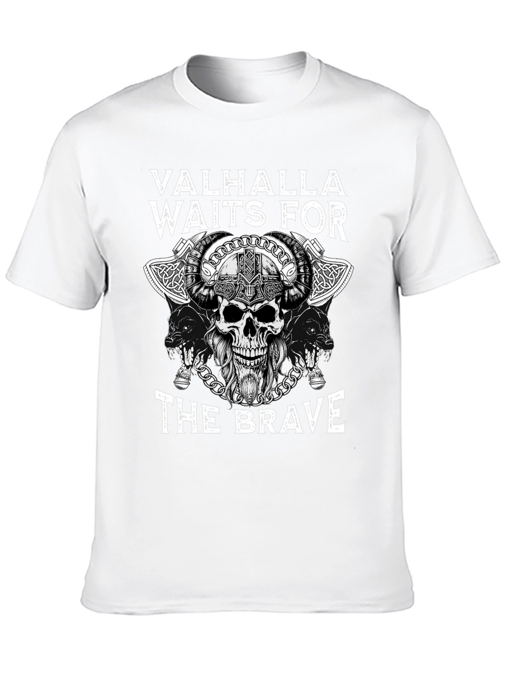 Valhalla Waits for The Brave Viking Skull T-Shirt