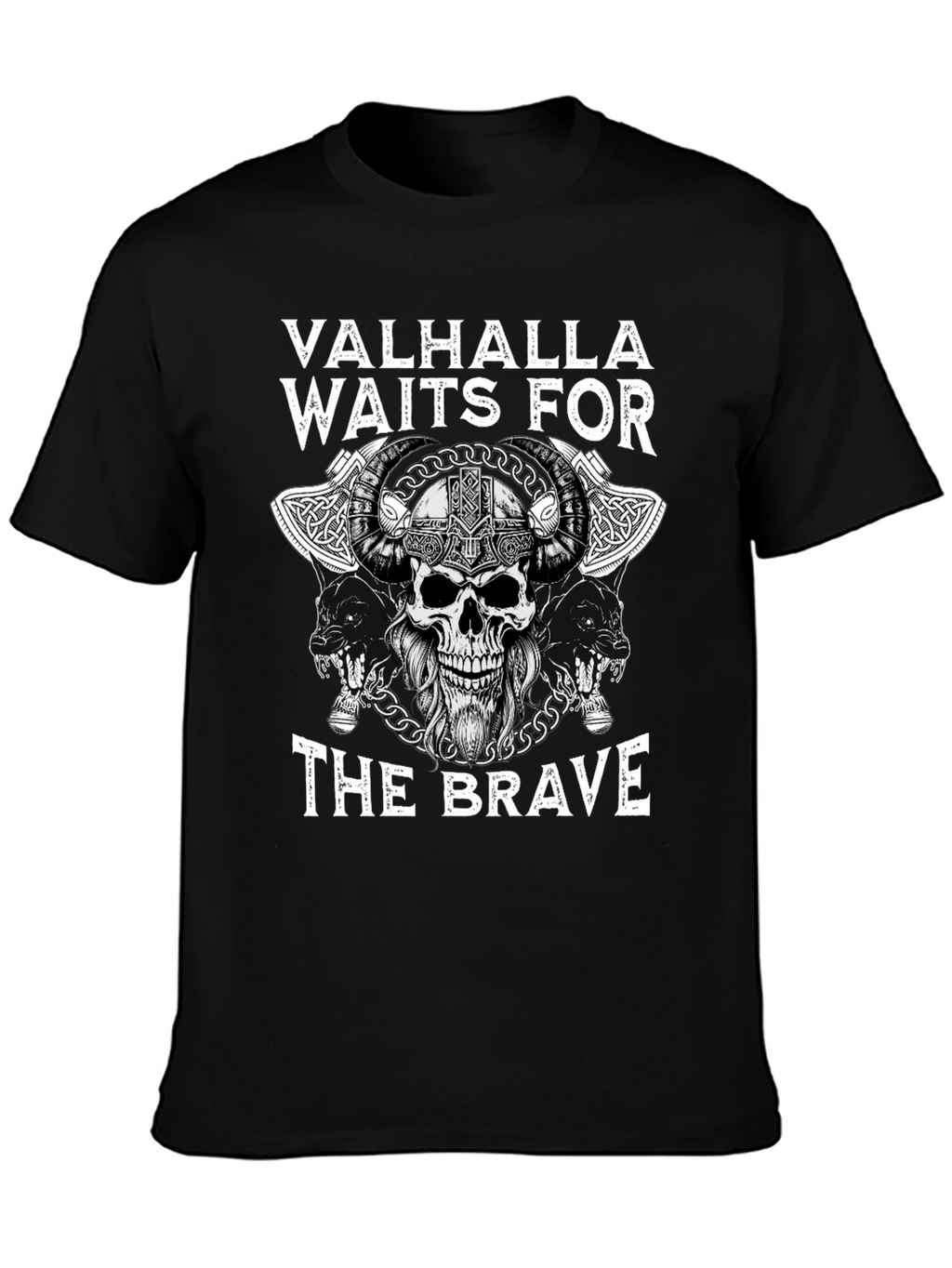 Valhalla Waits for The Brave Viking Skull T-Shirt