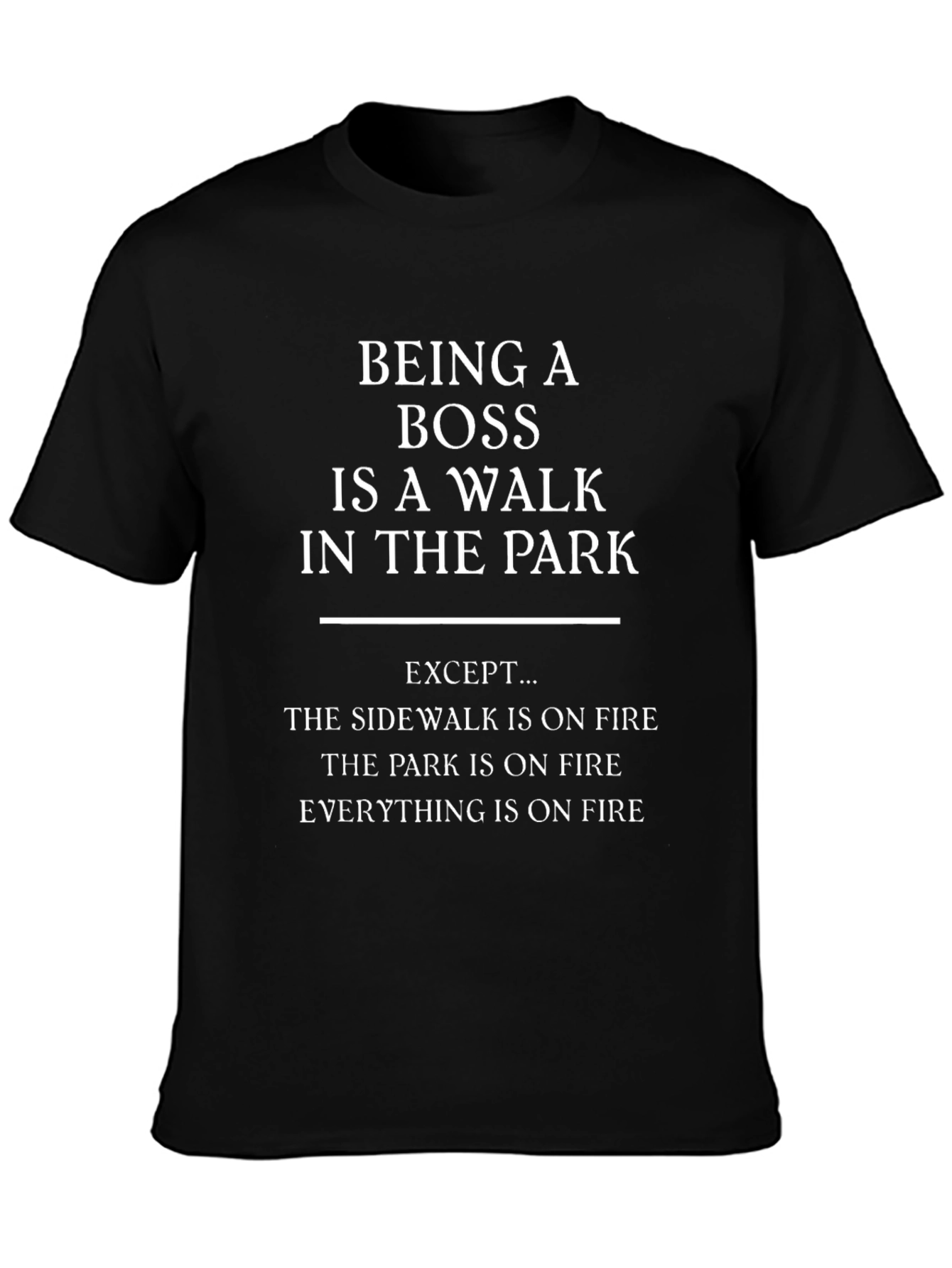 Funny Boss T-Shirt: Walk in the Park (On Fire!)