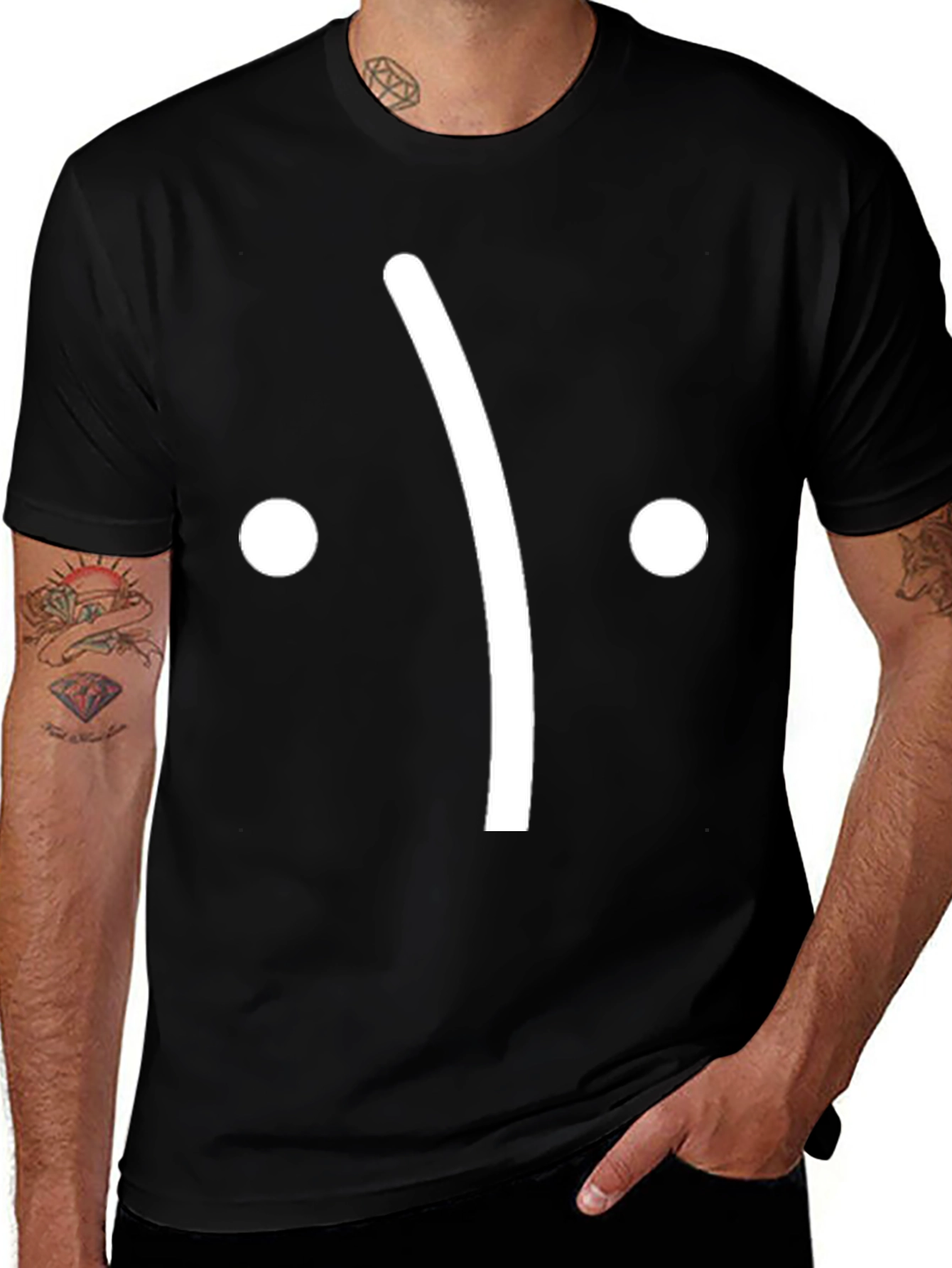 Sad Face Graphic Tee - Black Cotton T-Shirt