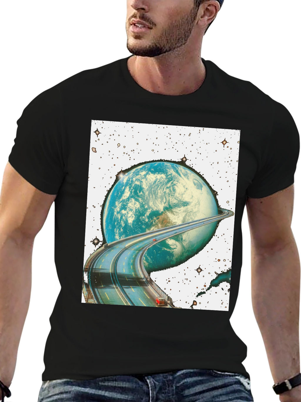 Road Around Planet Black T-Shirt