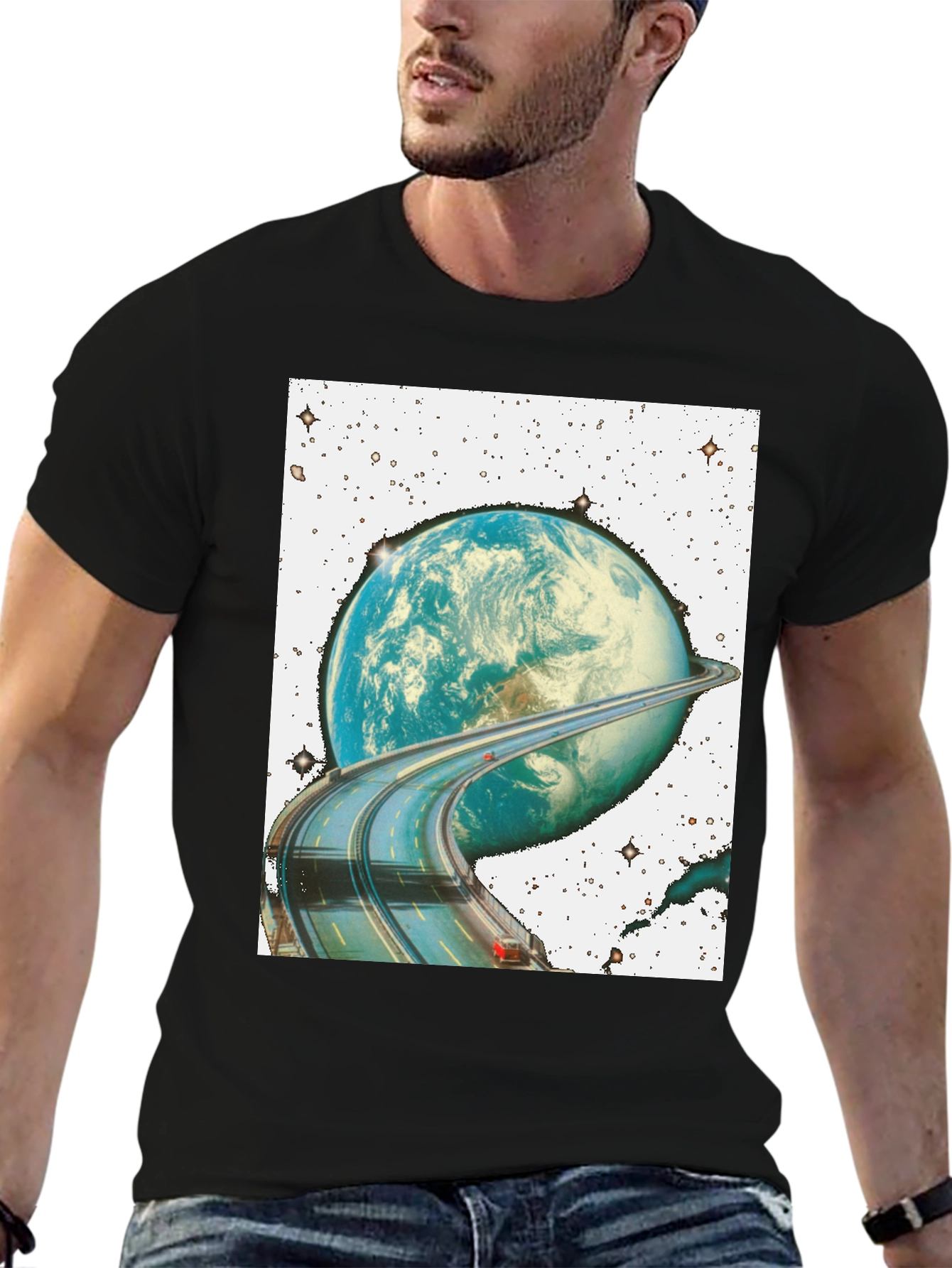 Road Around Planet Black T-Shirt