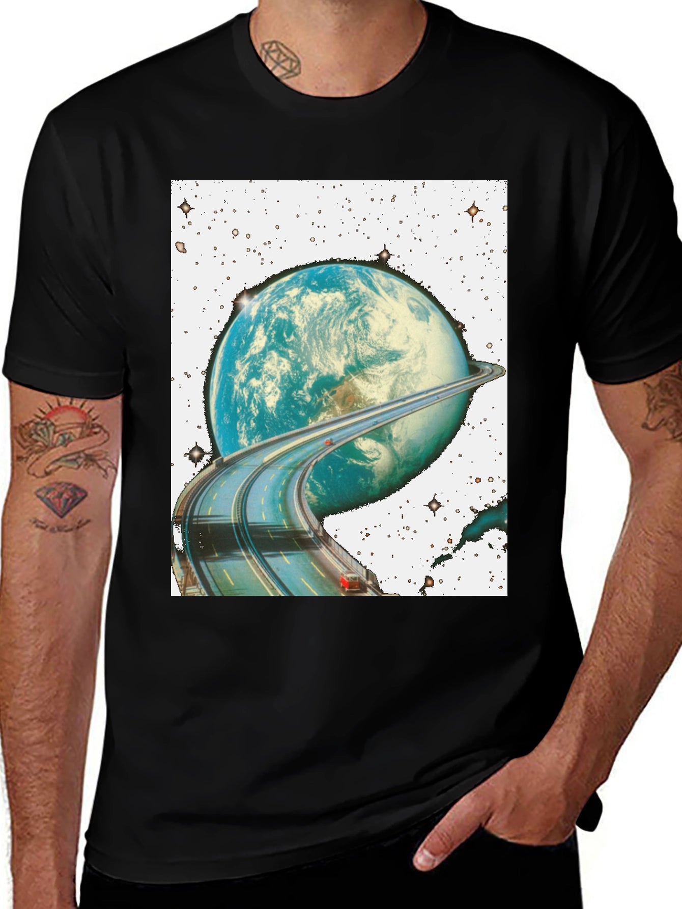 Road Around Planet Black T-Shirt