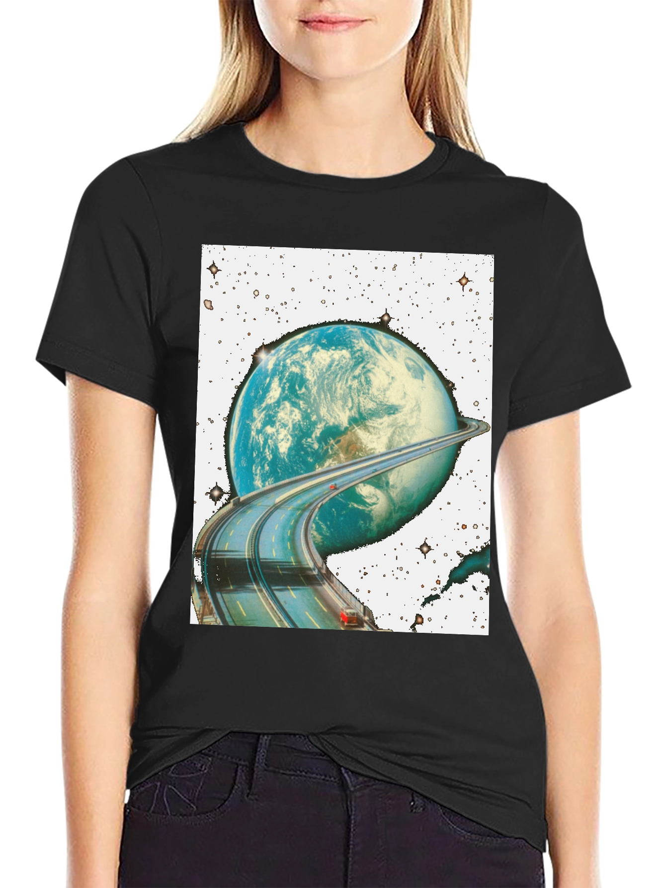 Road Around Planet Black T-Shirt