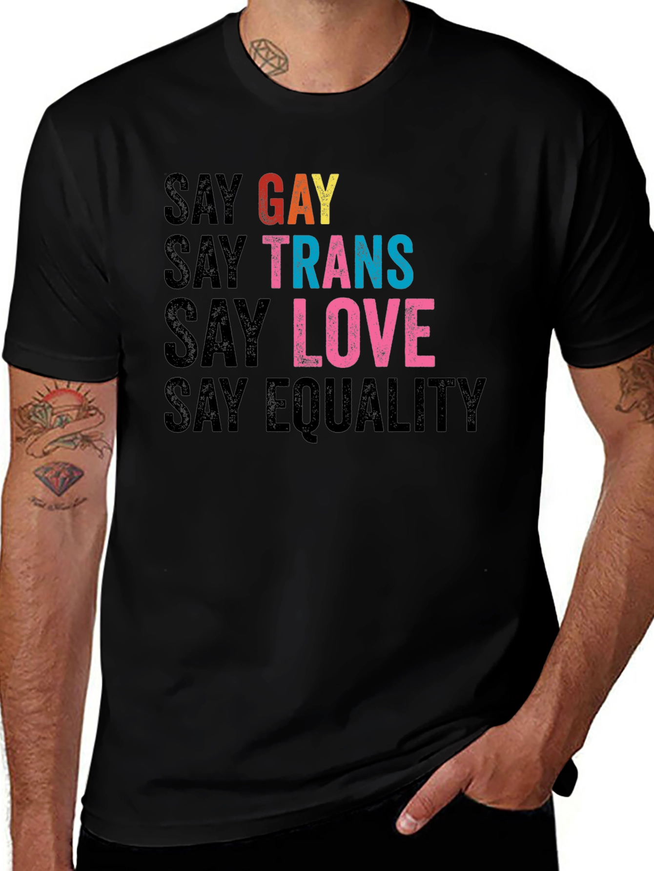 Say Gay Trans Love Equality T-Shirt - Black